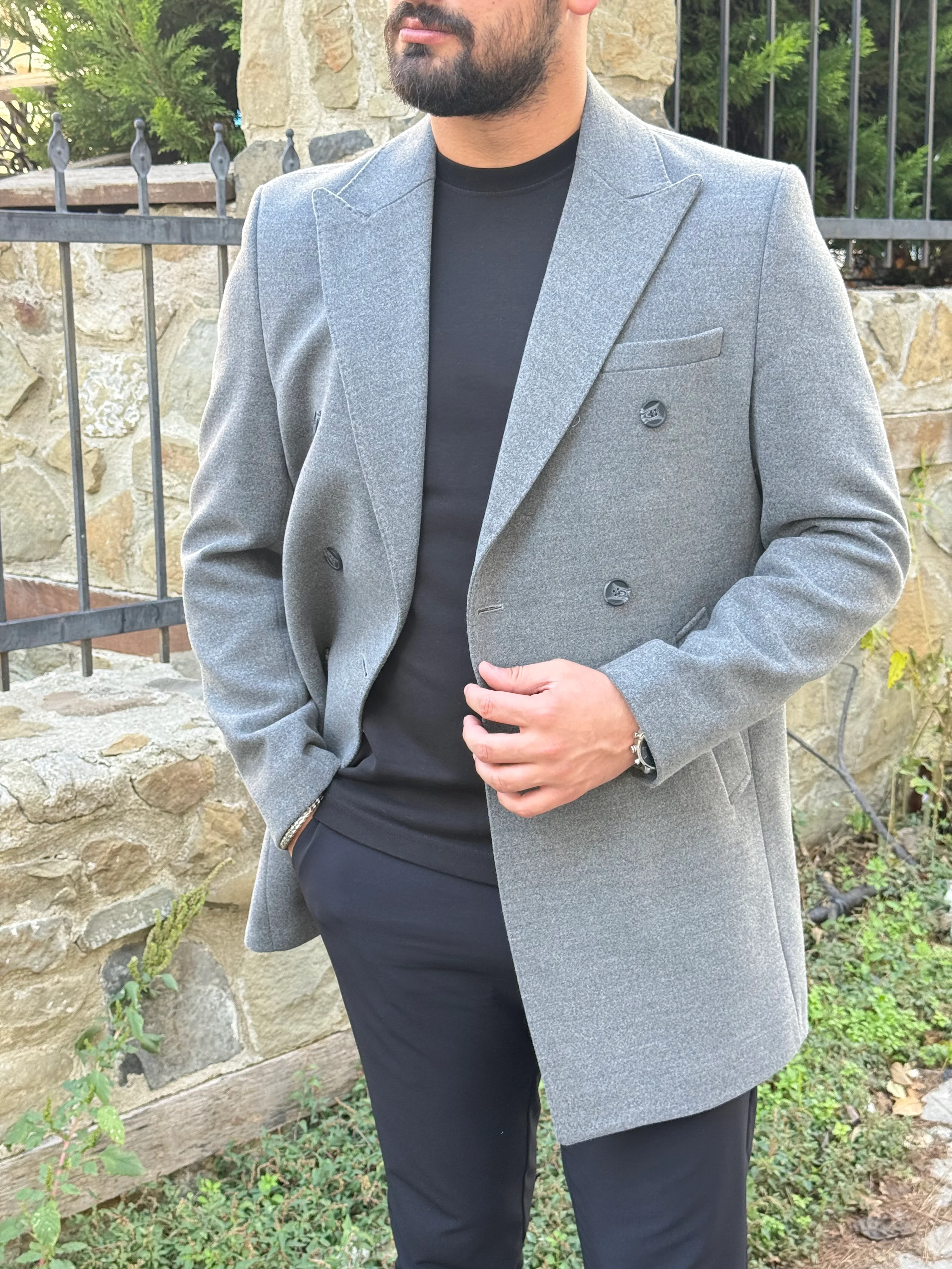 ANTRESİT KRUVAZE KAŞE KABAN