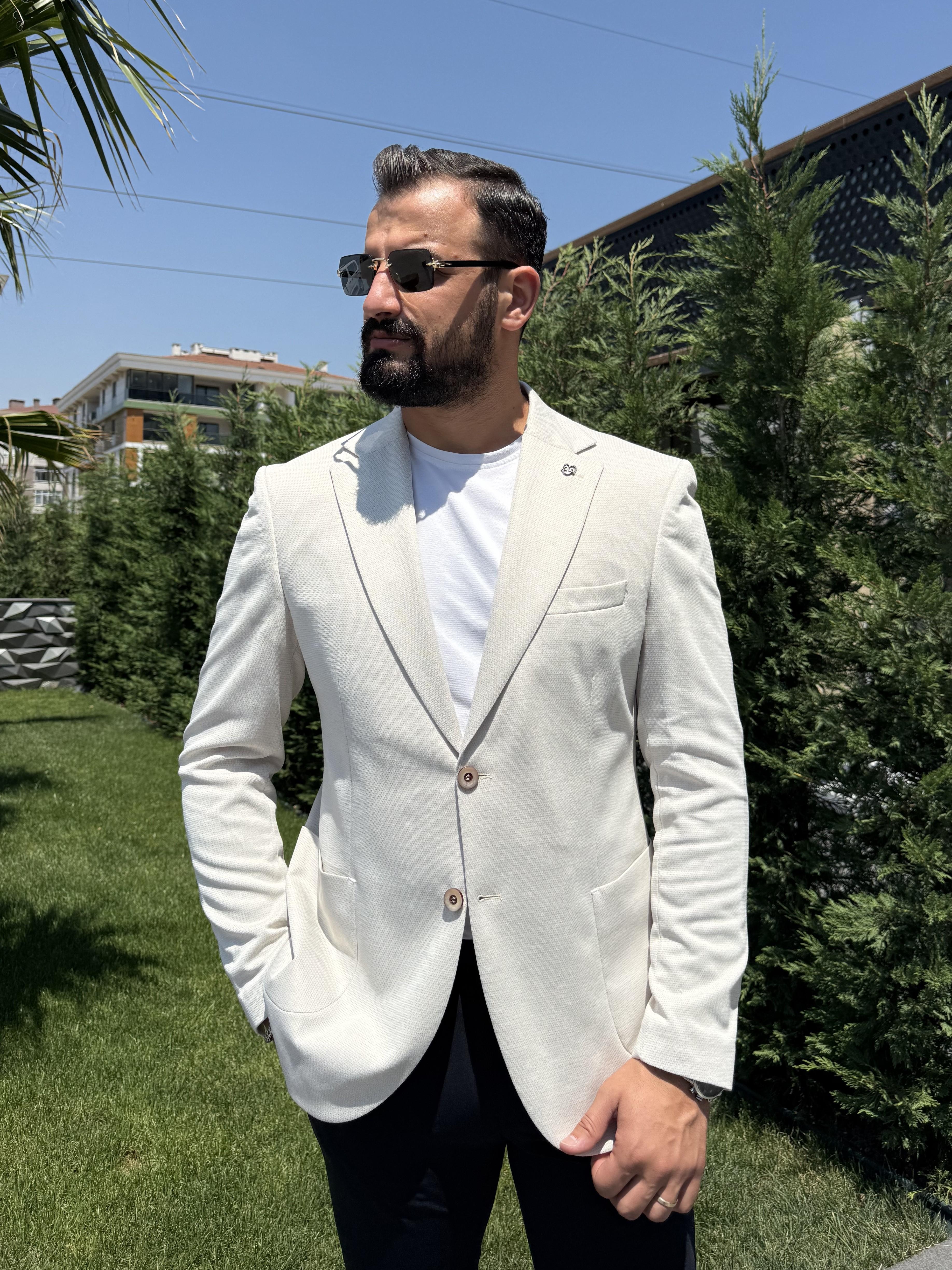 KREM RENK TEK CEKET