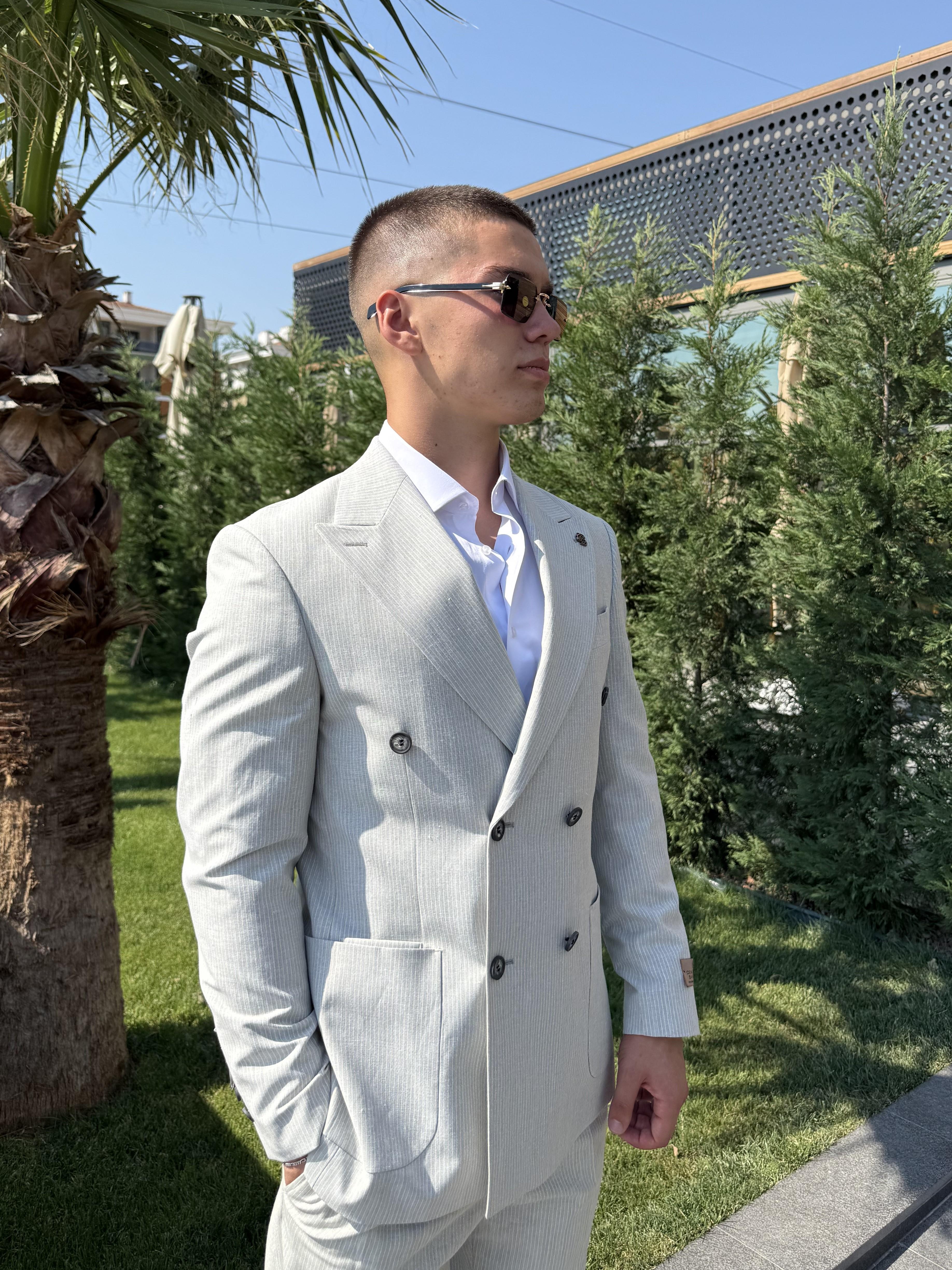 Çizgili Gri Kruvaze Takım