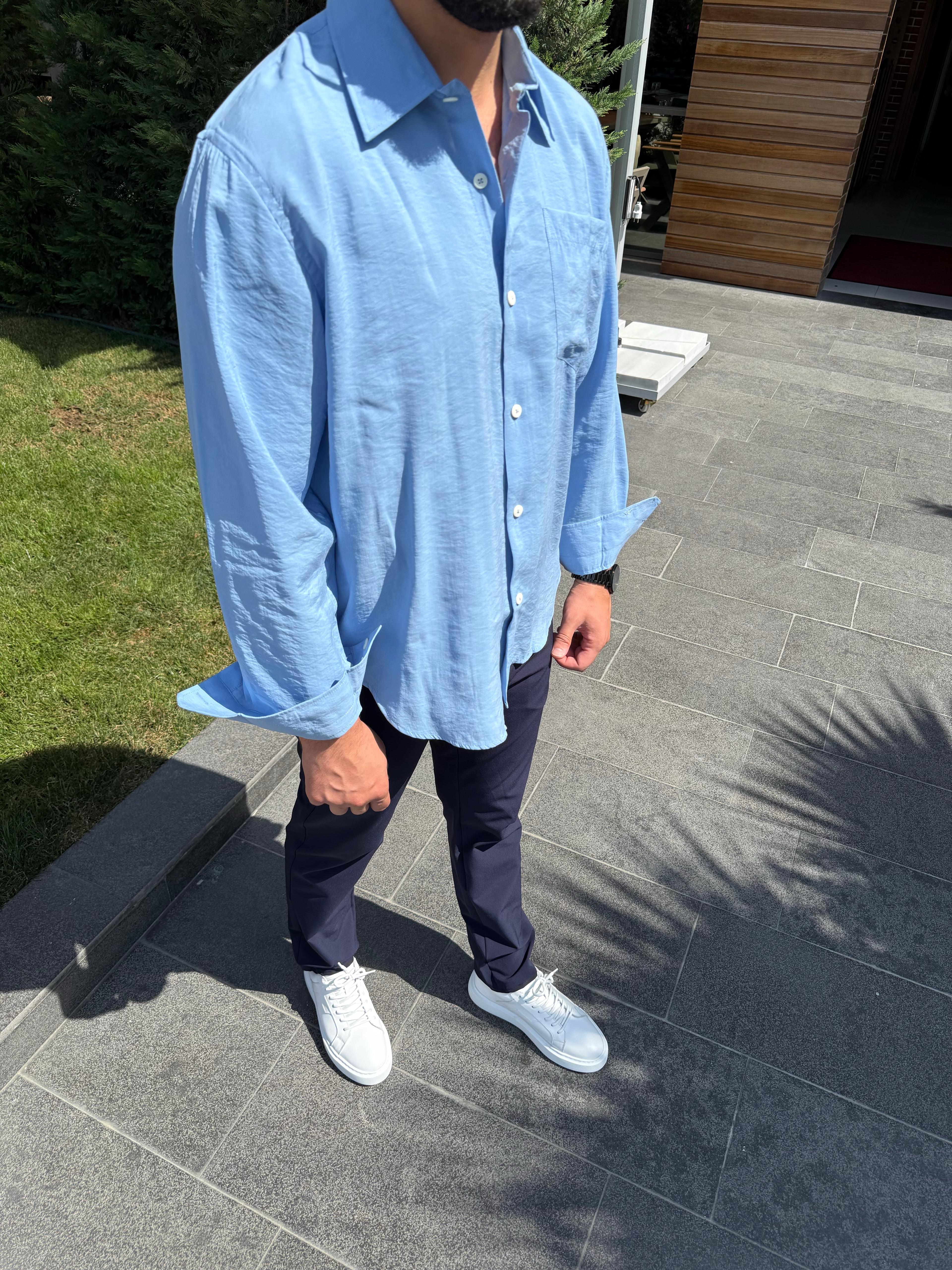 Modal kumaş Oversize Mavi Gömlek