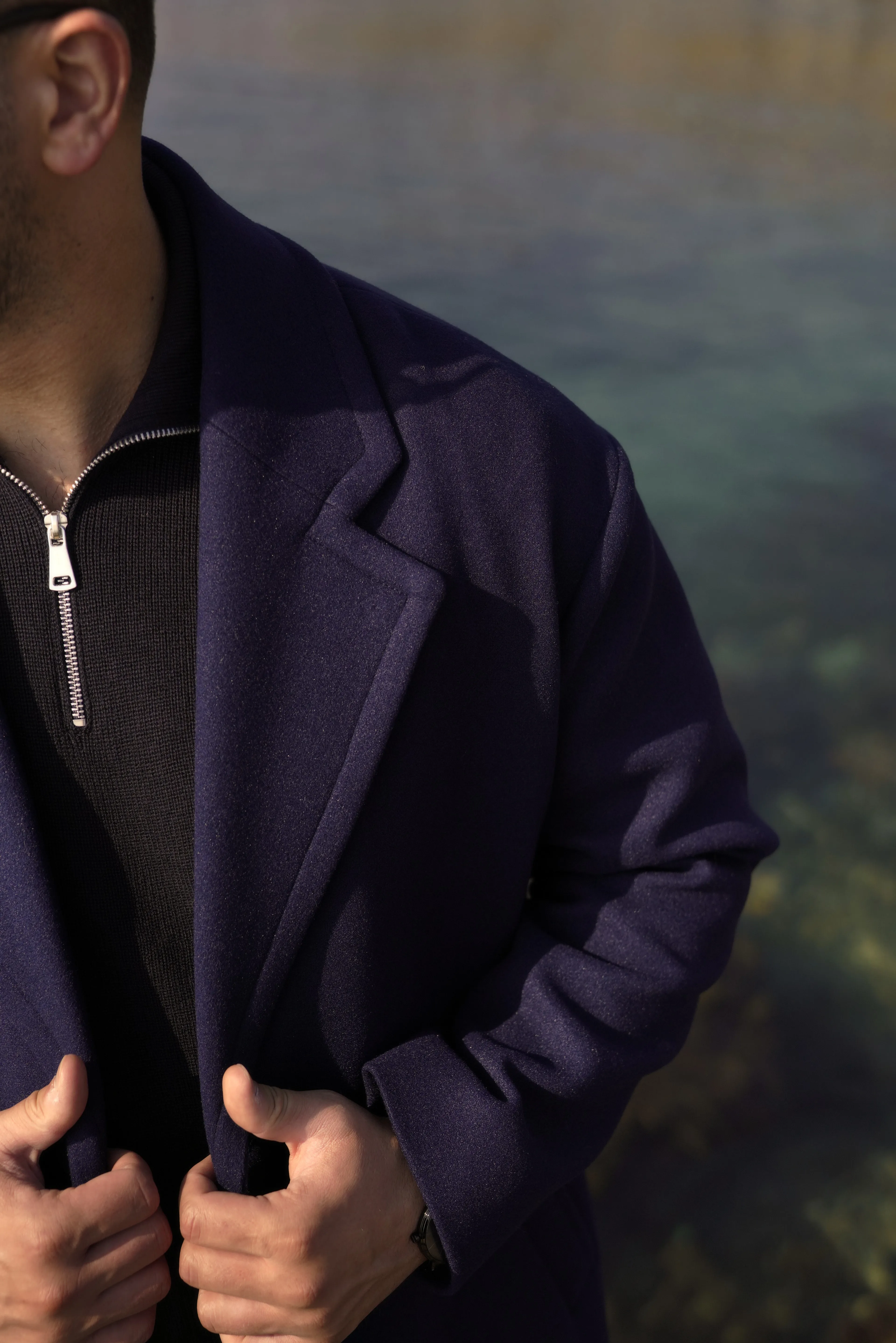 ÜÇ DÜĞME OVERSİZE LACİVERT KAŞE KABAN