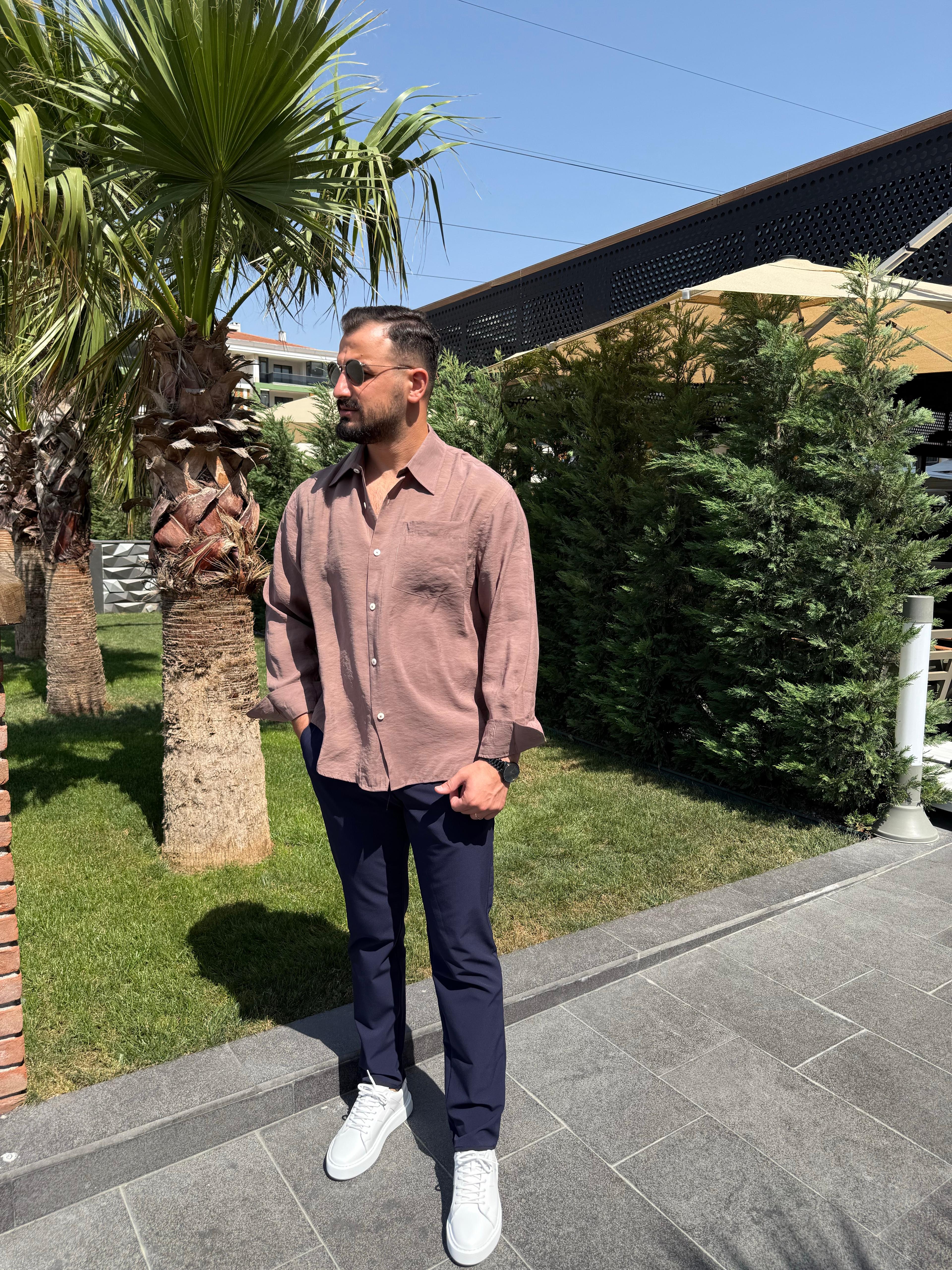 Modal Kumaş Oversize Kahve gömlek 
