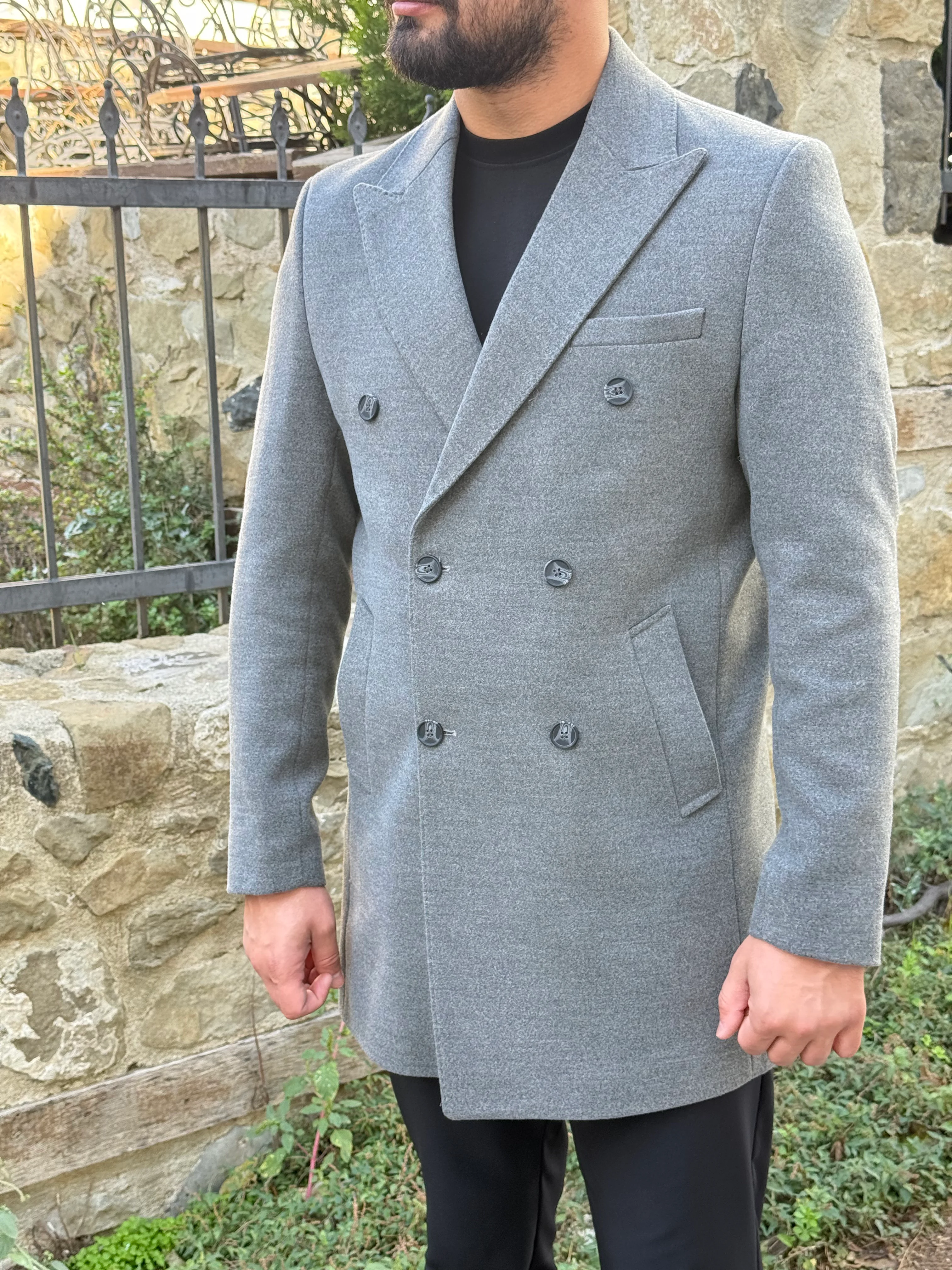 ANTRESİT KRUVAZE KAŞE KABAN