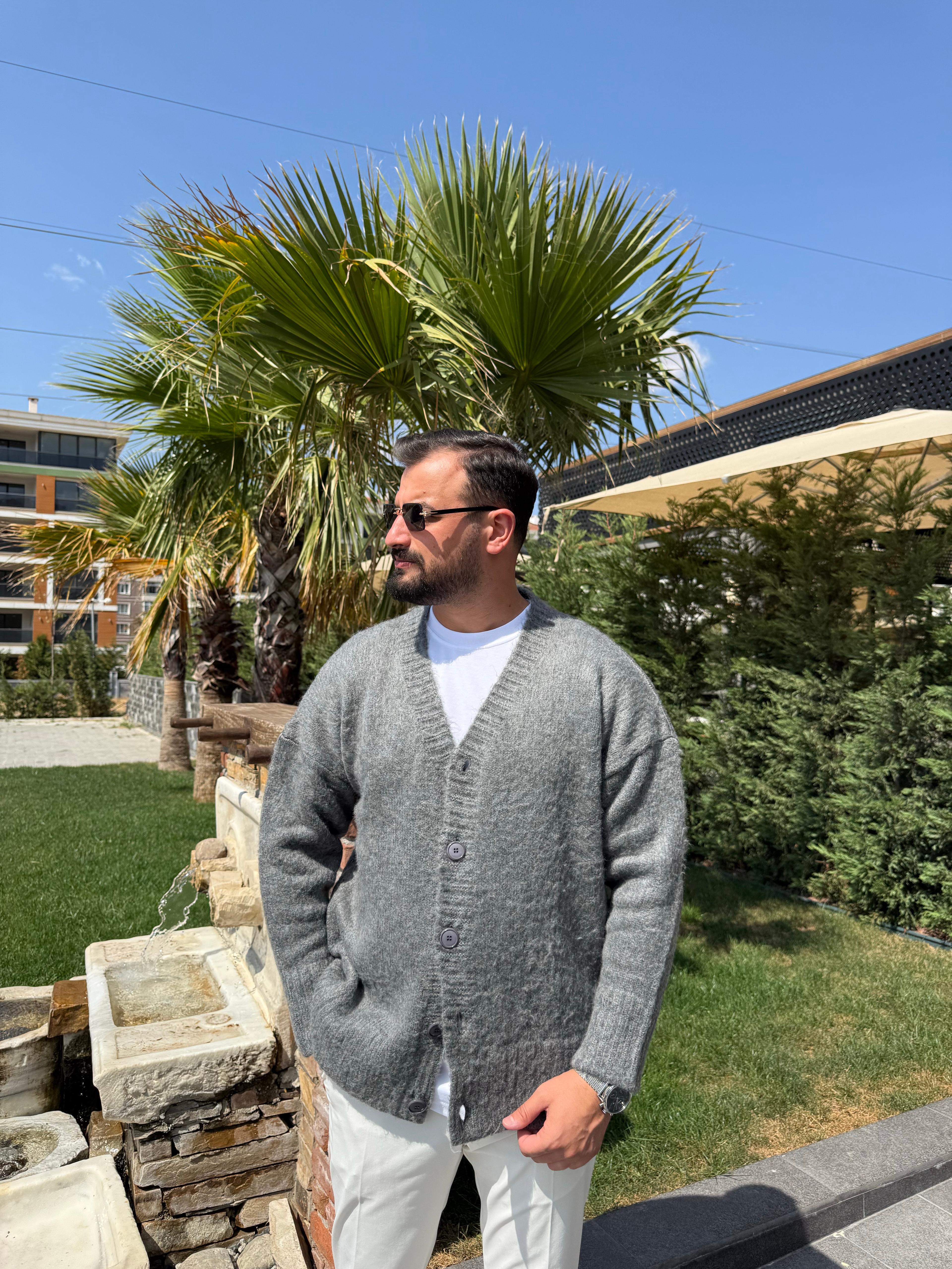 Antresit Oversize Pamuklu Basıc Hırka