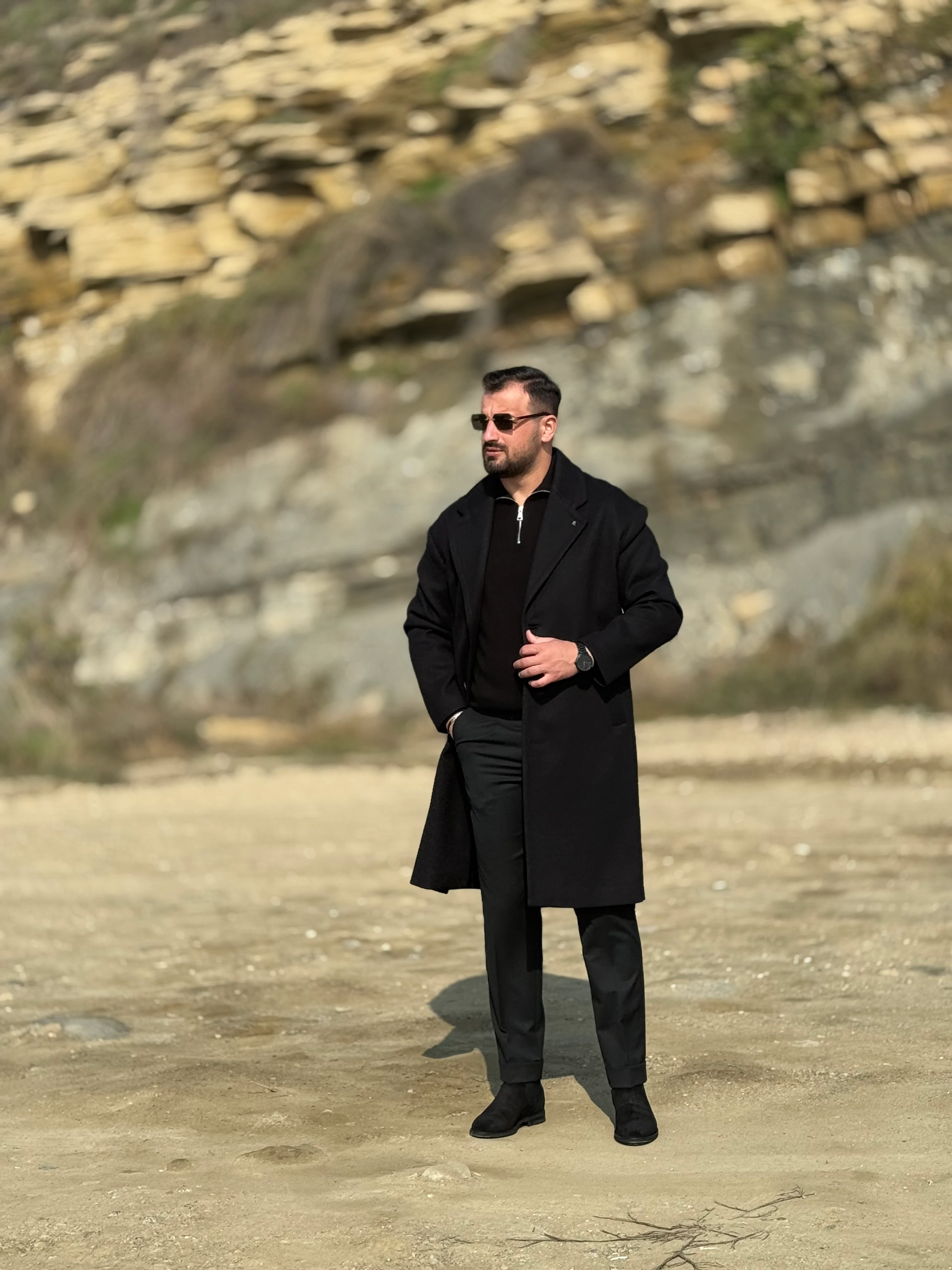 ÜÇ DÜĞME OVERSİZE SİYAH KAŞE KABAN