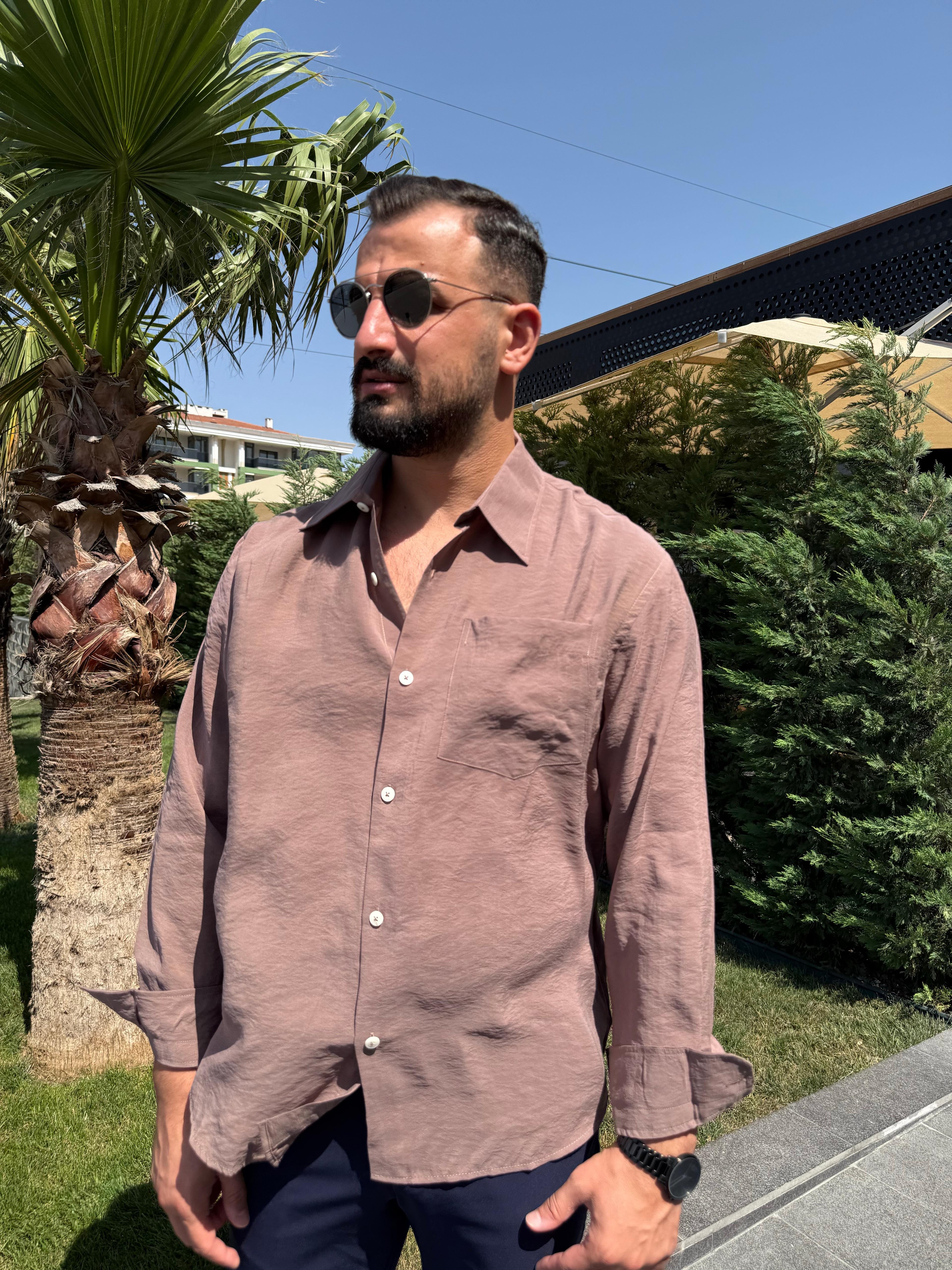 Modal Kumaş Oversize Kahve gömlek 