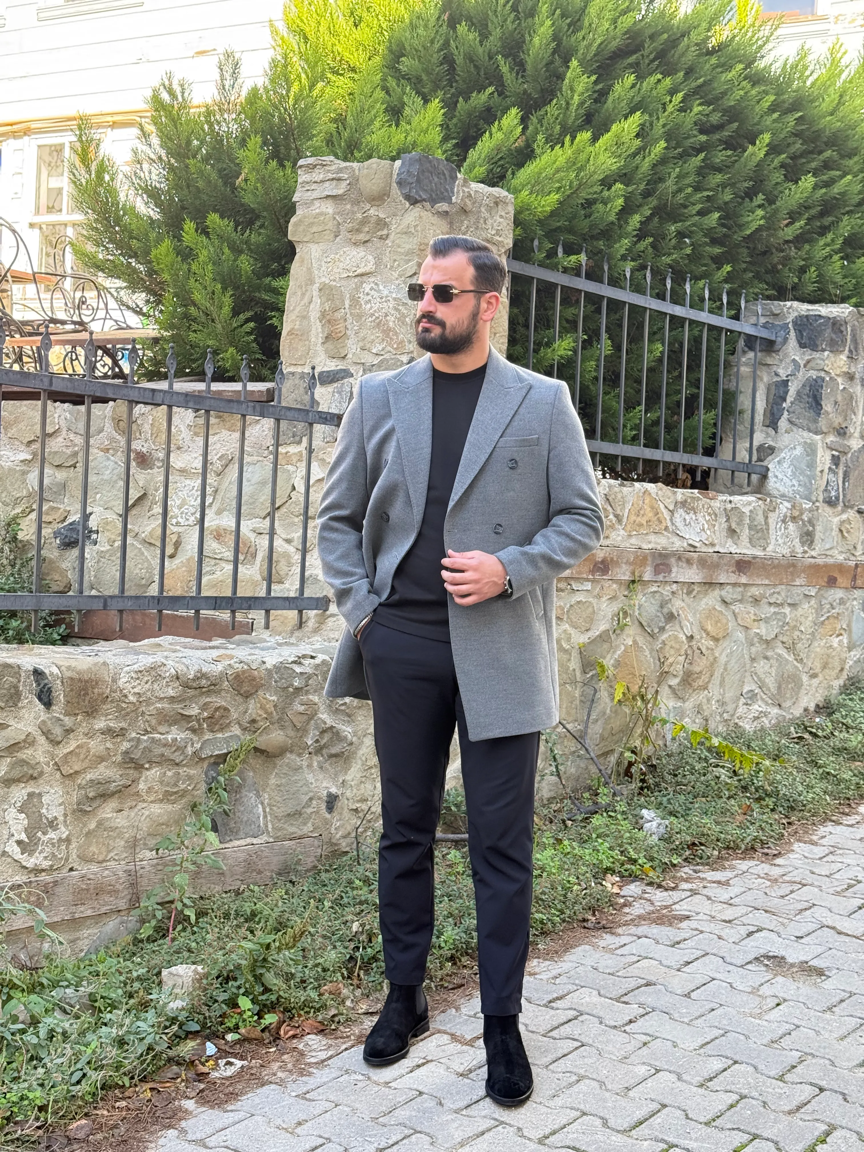 ANTRESİT KRUVAZE KAŞE KABAN