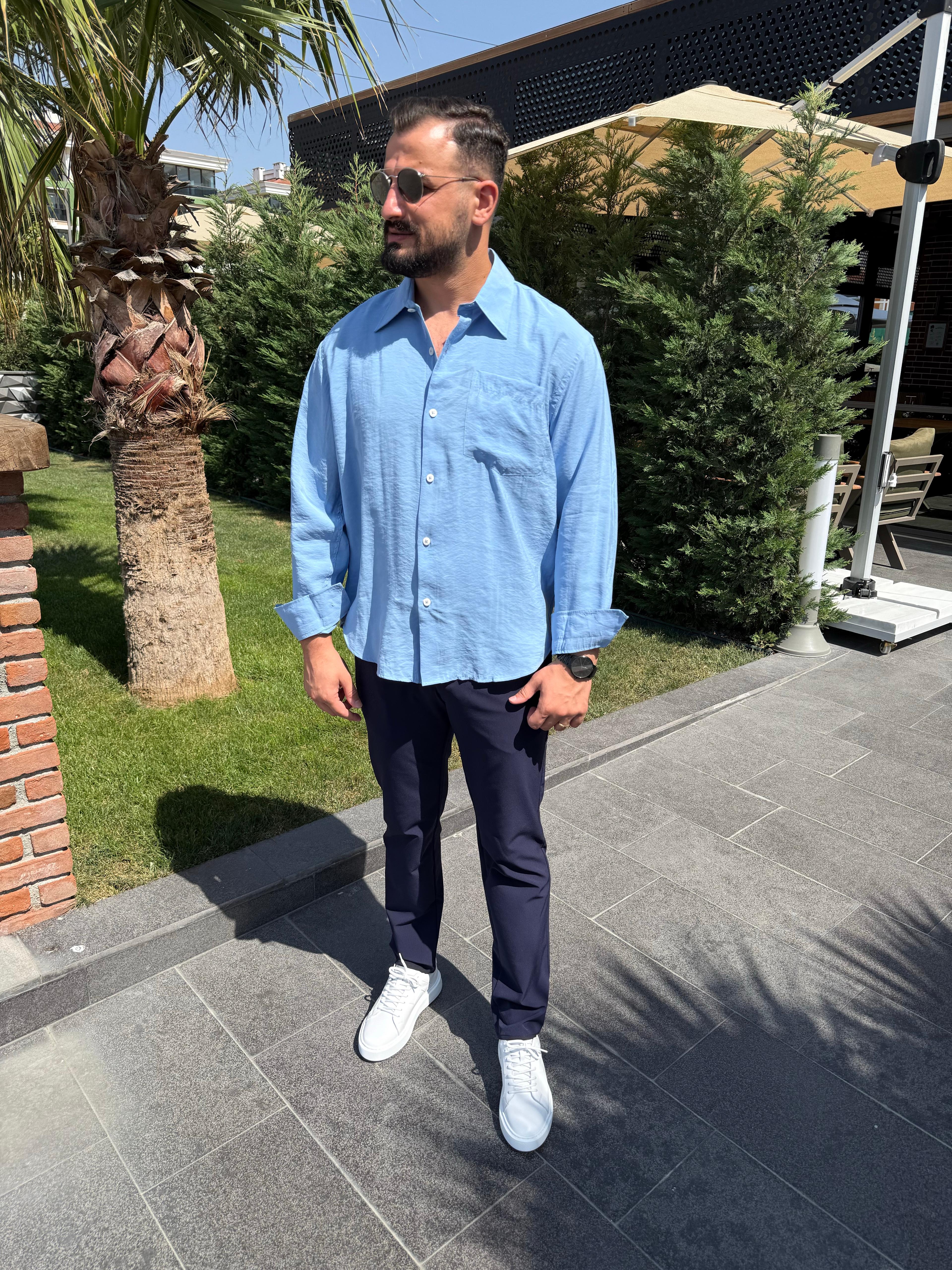 Modal kumaş Oversize Mavi Gömlek