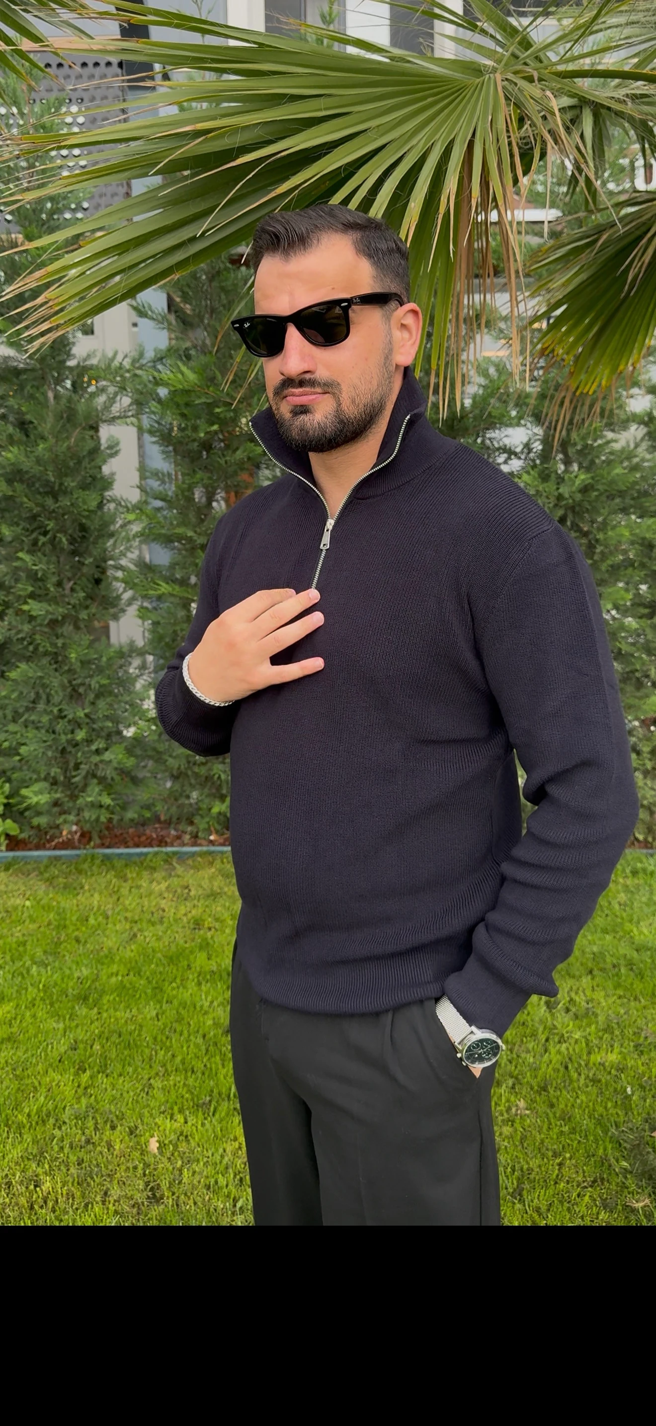 LACİVERT FEMUAR DETAYLI TRİKO KAZAK