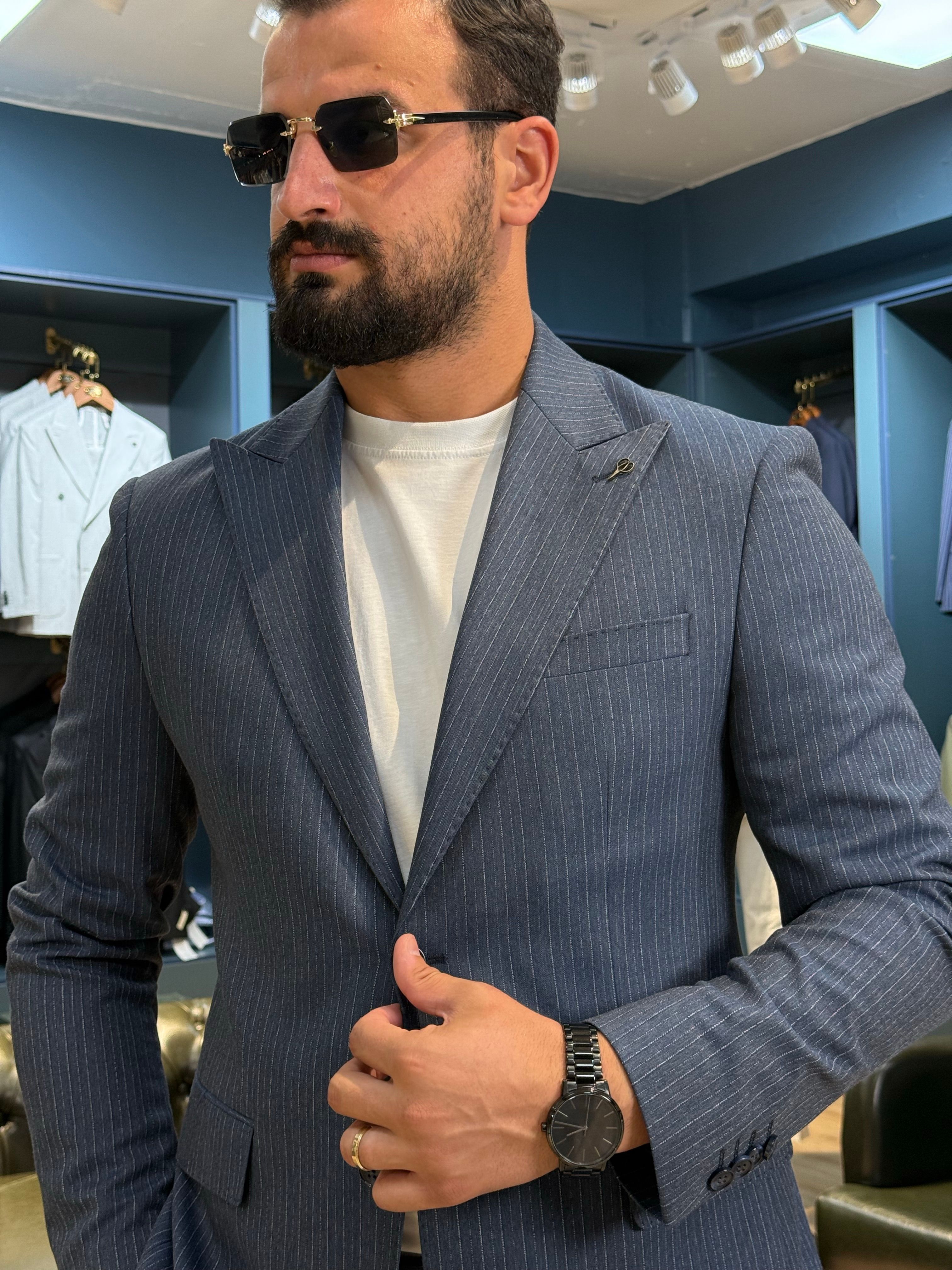 Mavi Kırçıl Desen Spor Takım Elbise