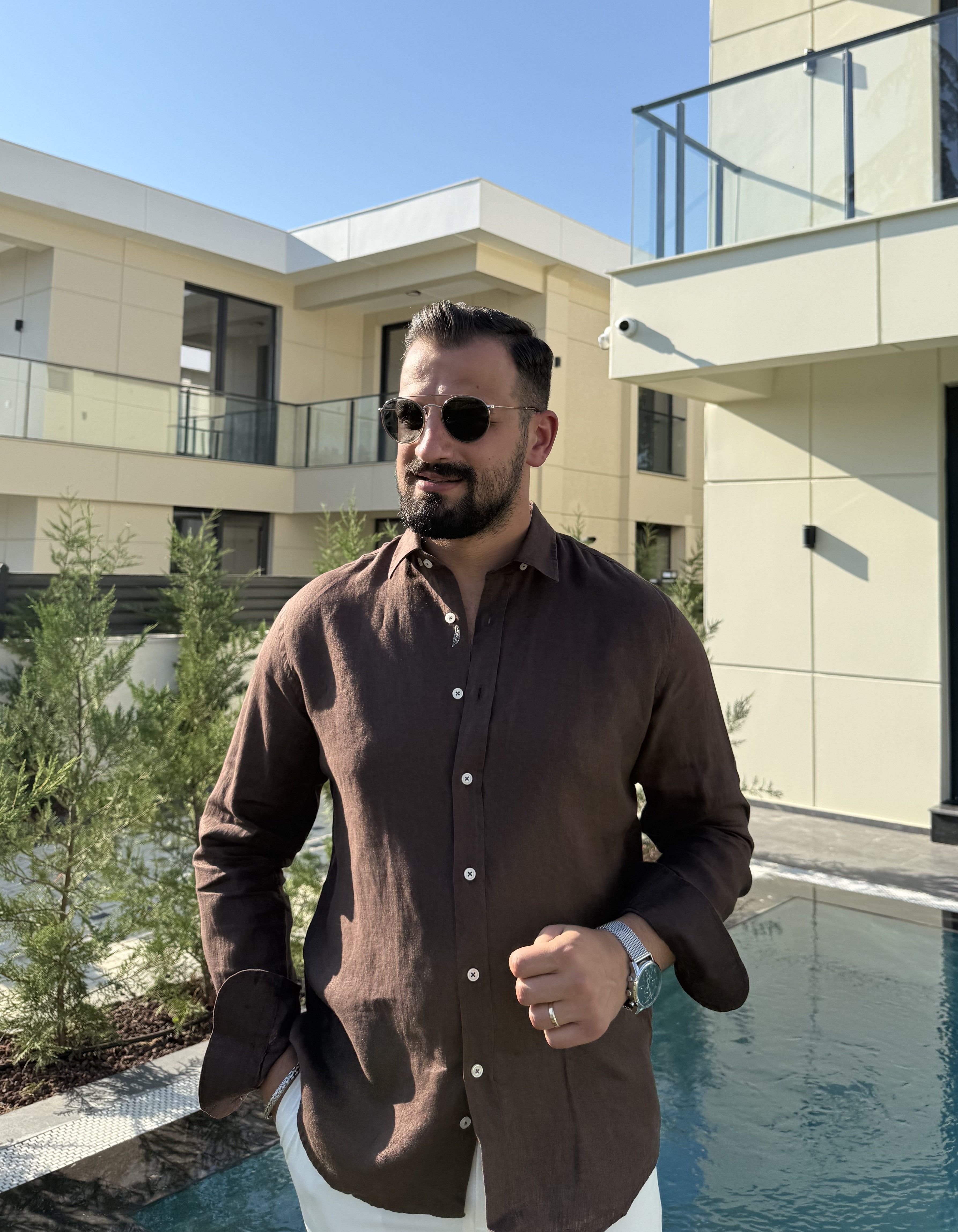HAWANA KAHVERENGİ KETEN GÖMLEK