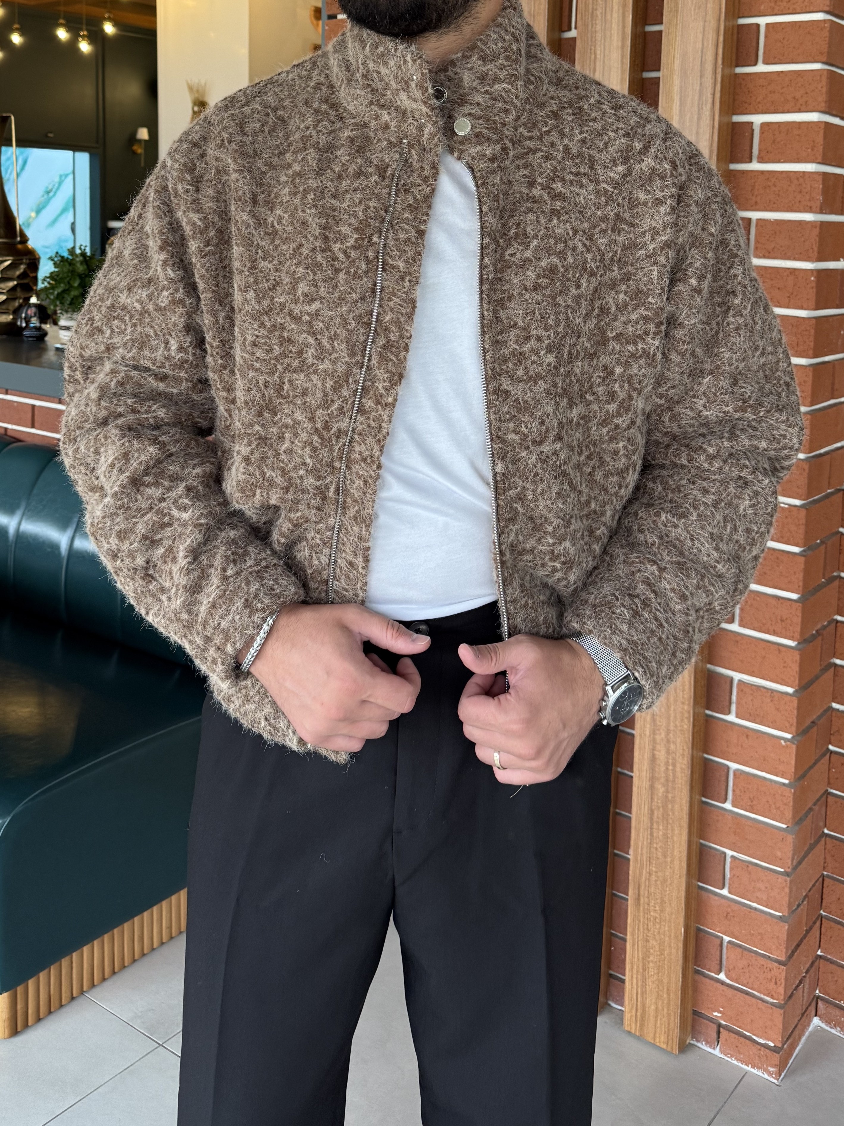 SAKALLI KUMAŞ CROPFİT KAHVE MONT