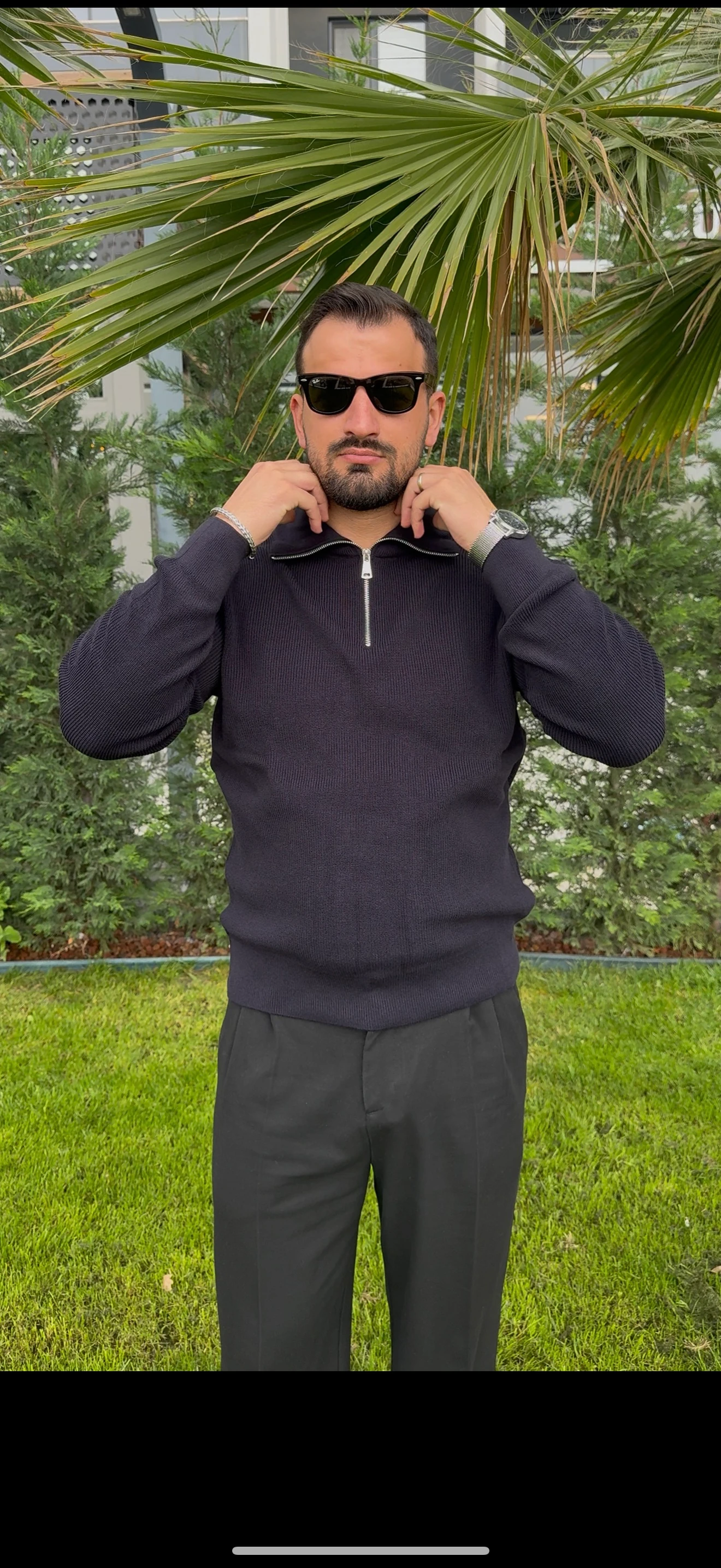 LACİVERT FEMUAR DETAYLI TRİKO KAZAK