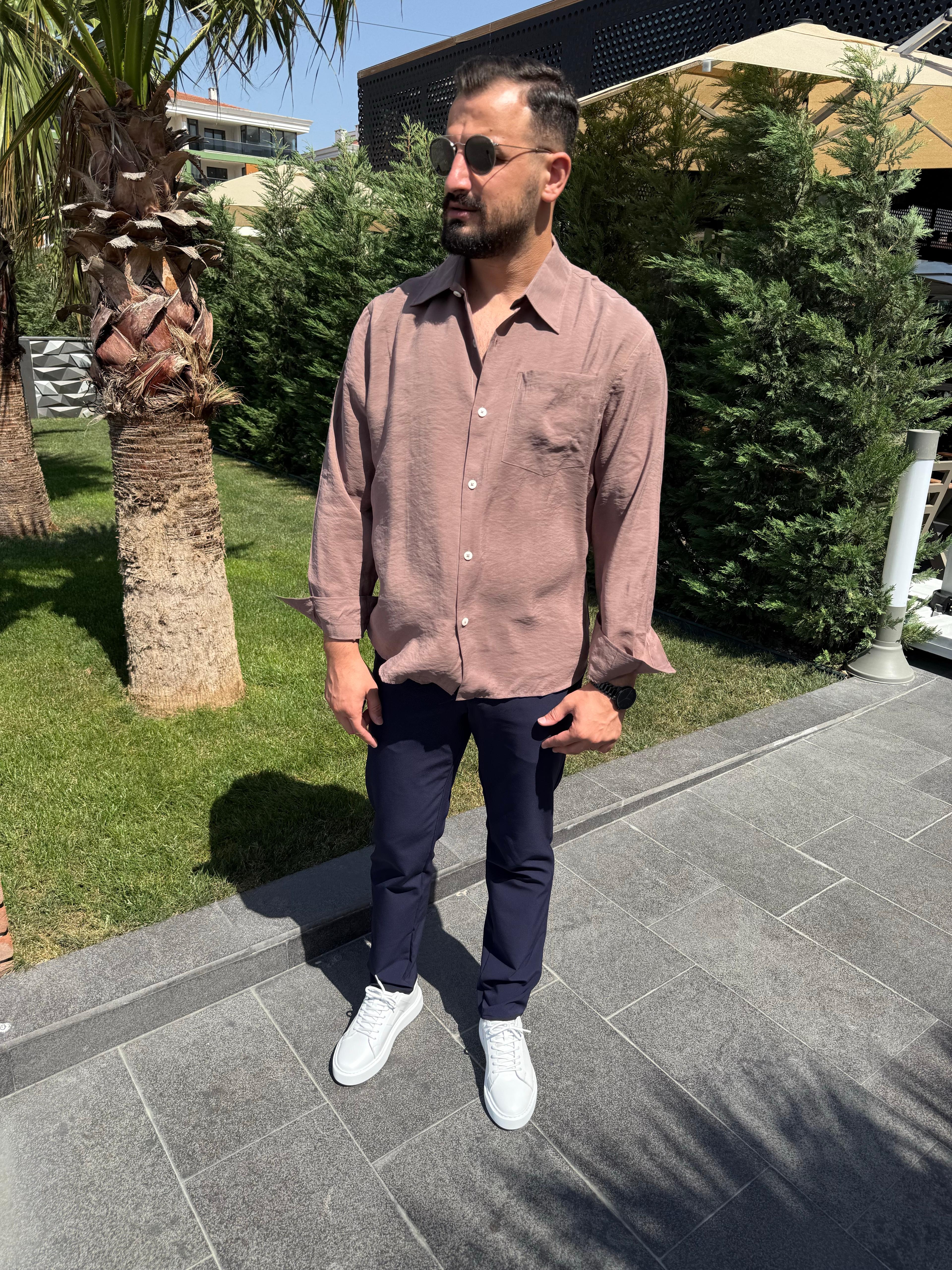 Modal Kumaş Oversize Kahve gömlek 