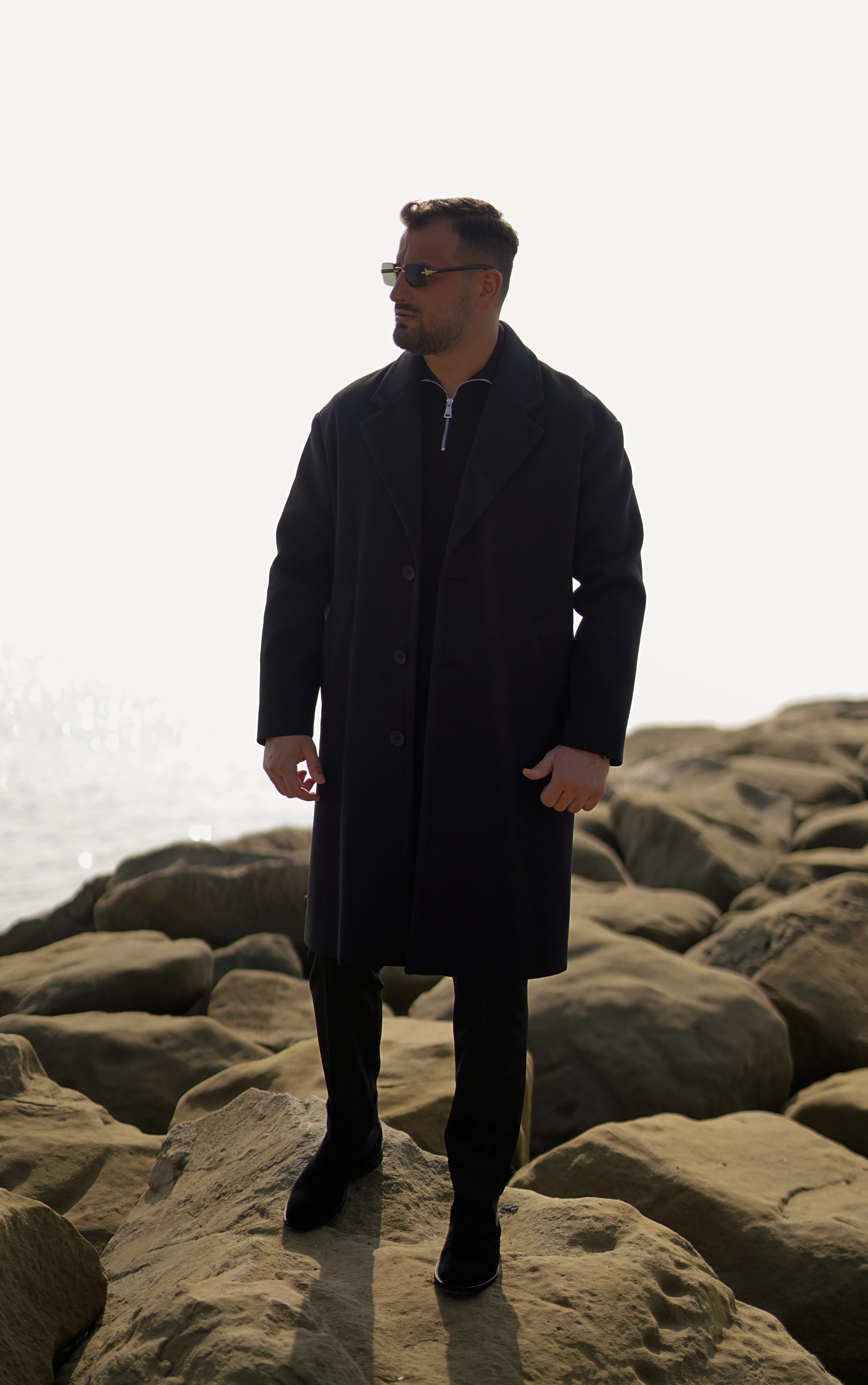 ÜÇ DÜĞME OVERSİZE SİYAH KAŞE KABAN