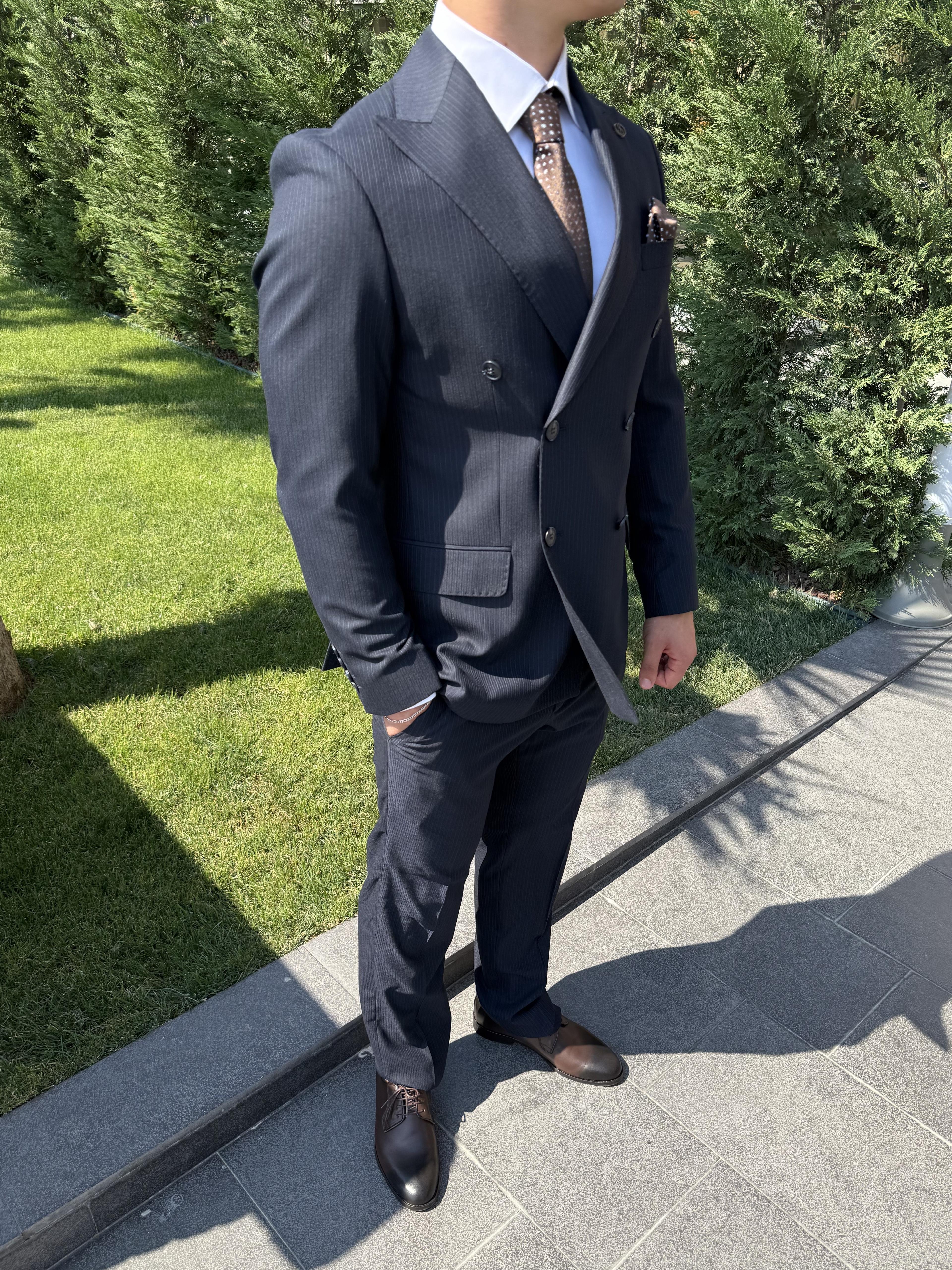 Çizgili Lacivert Kruvaze Takım