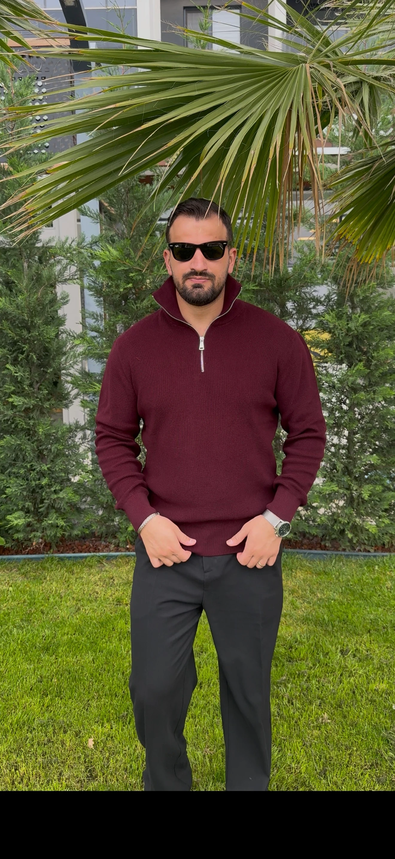 FERMUAR DETAYLI BORDO KAZAK