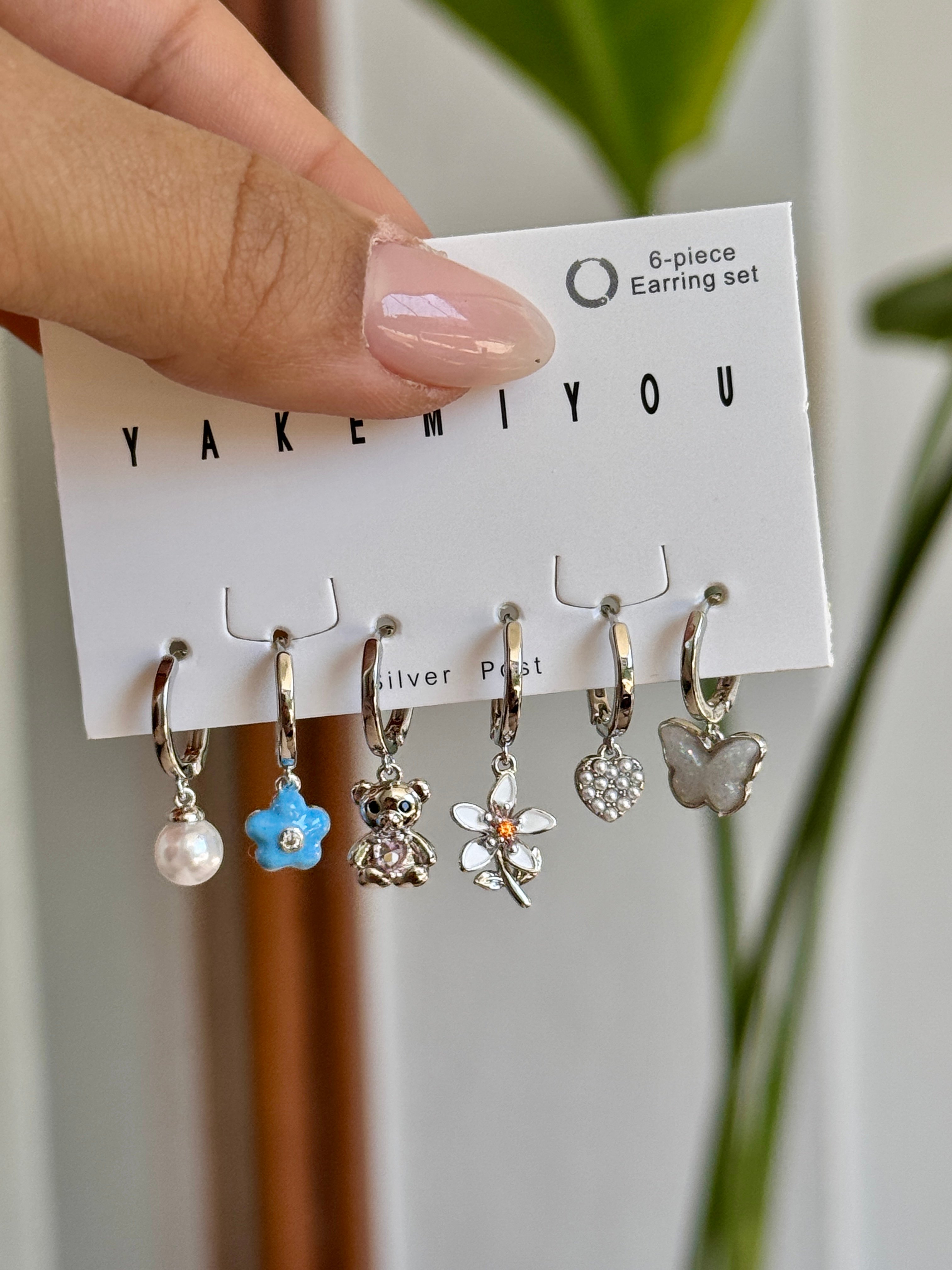 Altılı gümüş set küpe