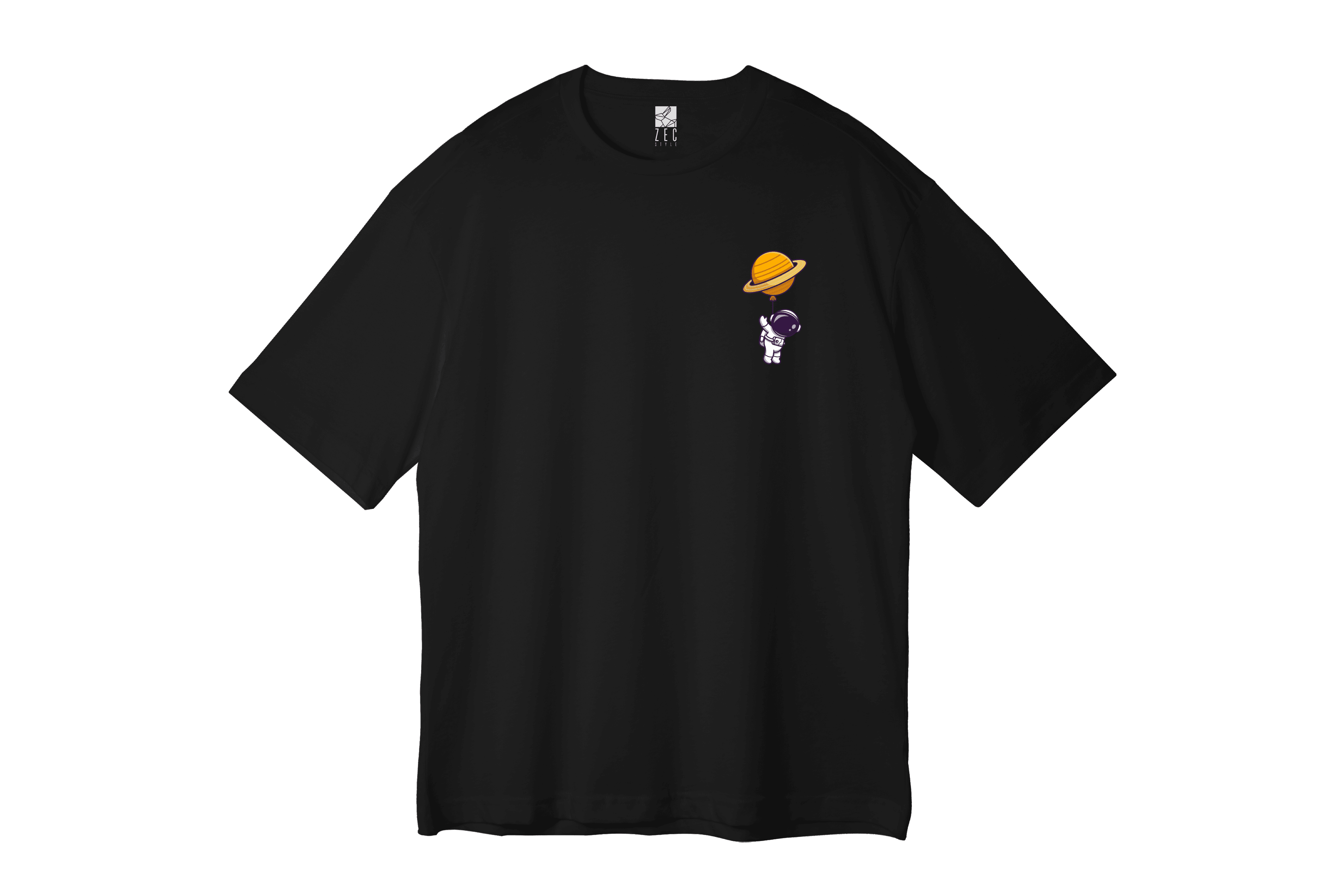 Siyah Oversize Unisex T-shirt - Satürn