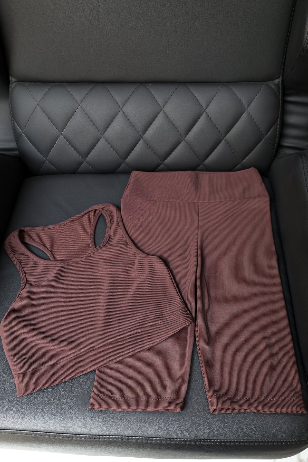 Yüksek Bel, Fitilli, Bermuda, Toparlayıcı Spor Tayt Crop Takım  