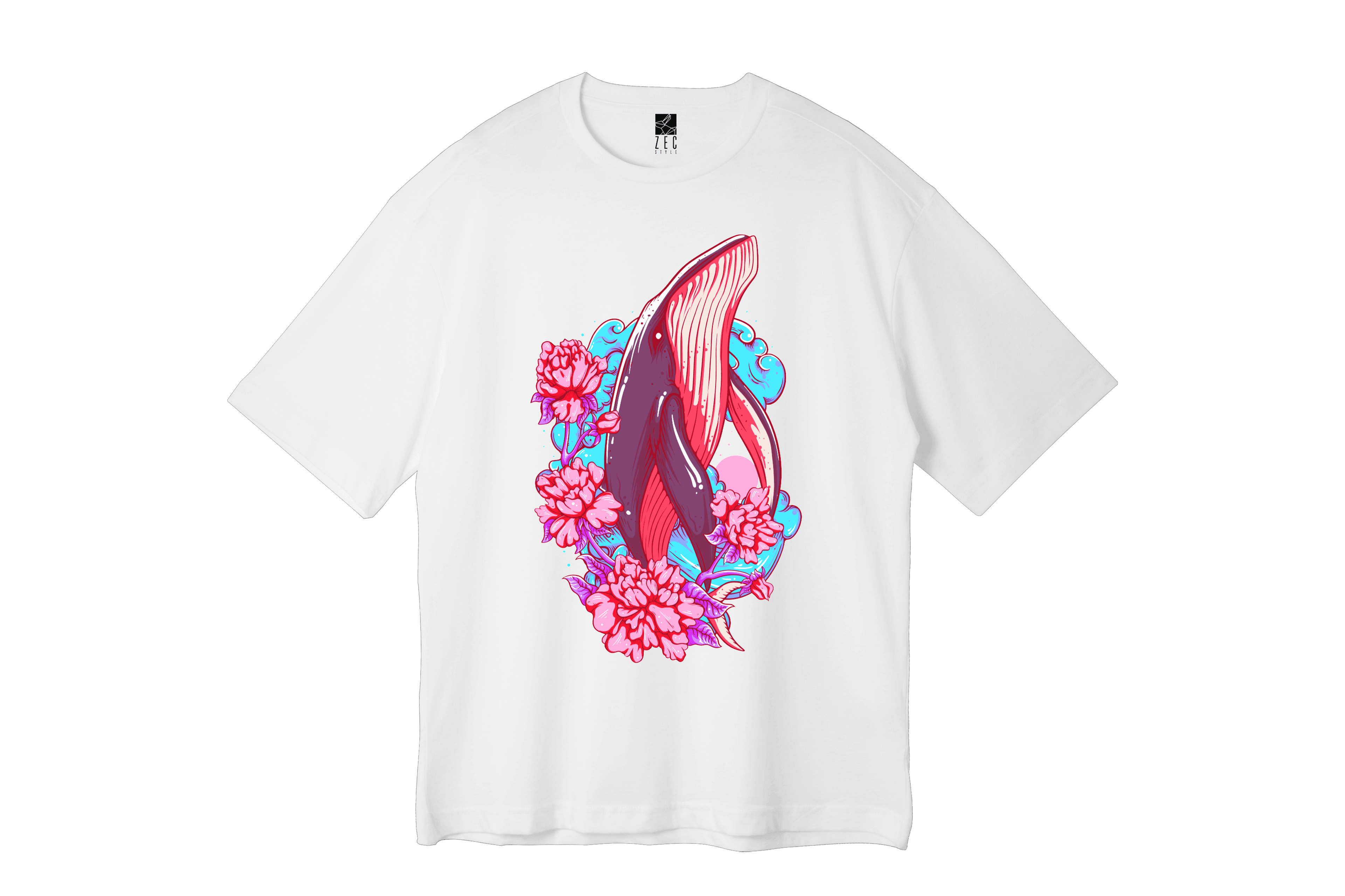 Beyaz Oversize Unisex T-shirt - Pink Whale