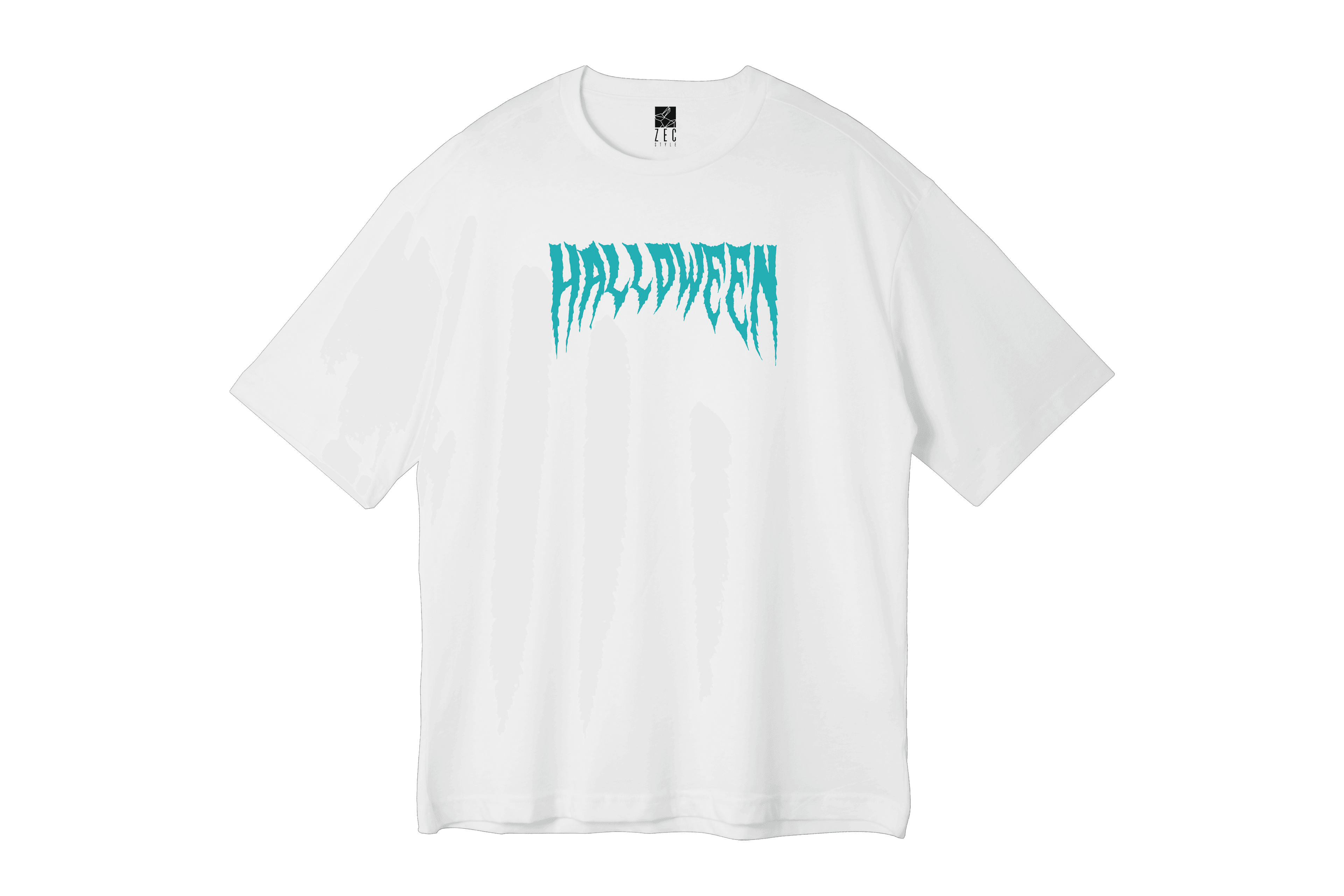 Beyaz Oversize Unisex T-shirt Halloween - Frankenstein