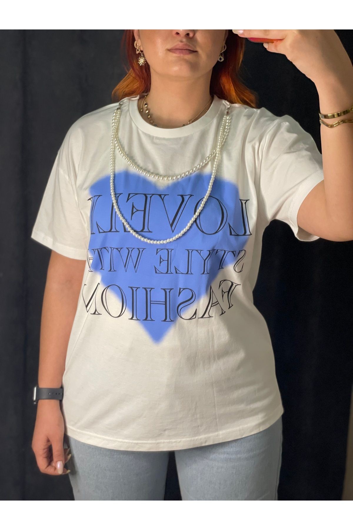 Aksesuarlı Baskılı Tshirt