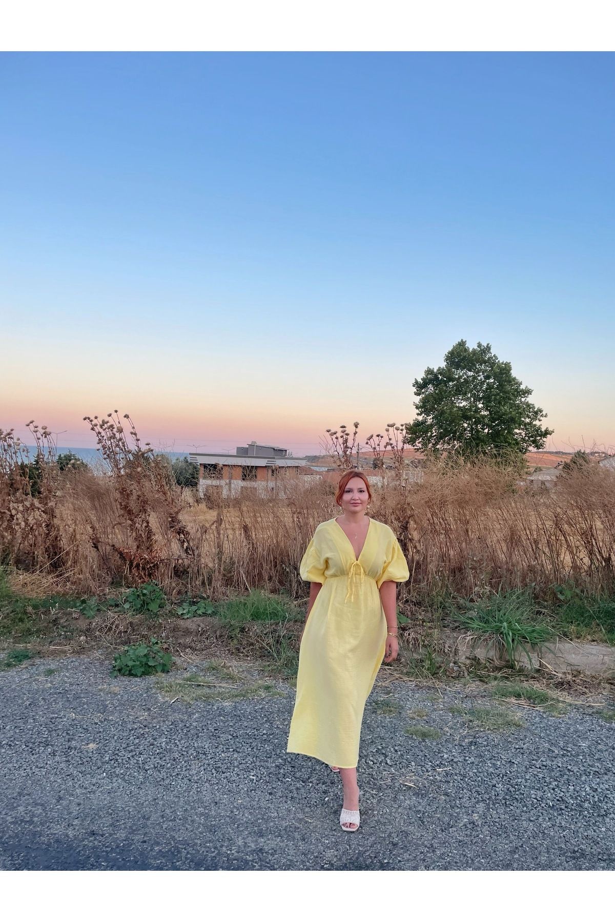 Butter Yellow Müslin Fiyonk Detaylı Elbise