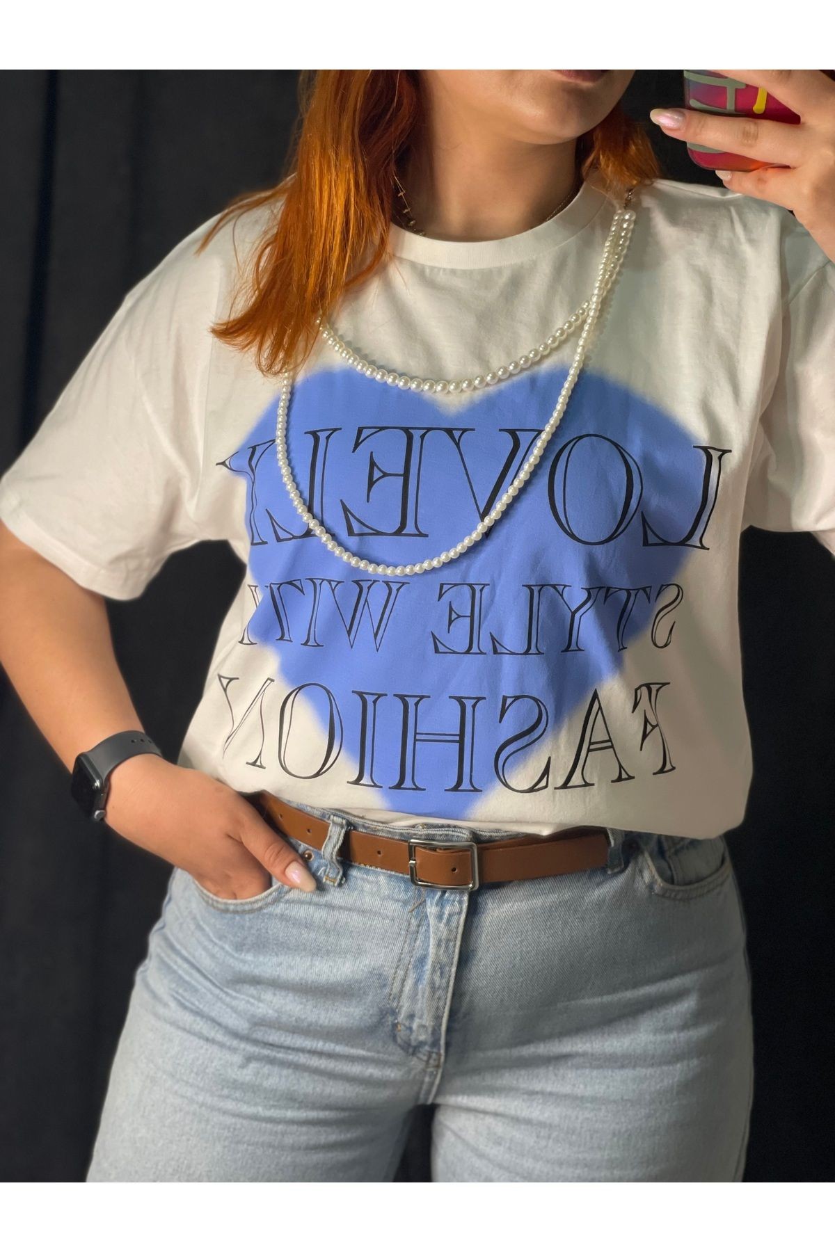 Aksesuarlı Baskılı Tshirt