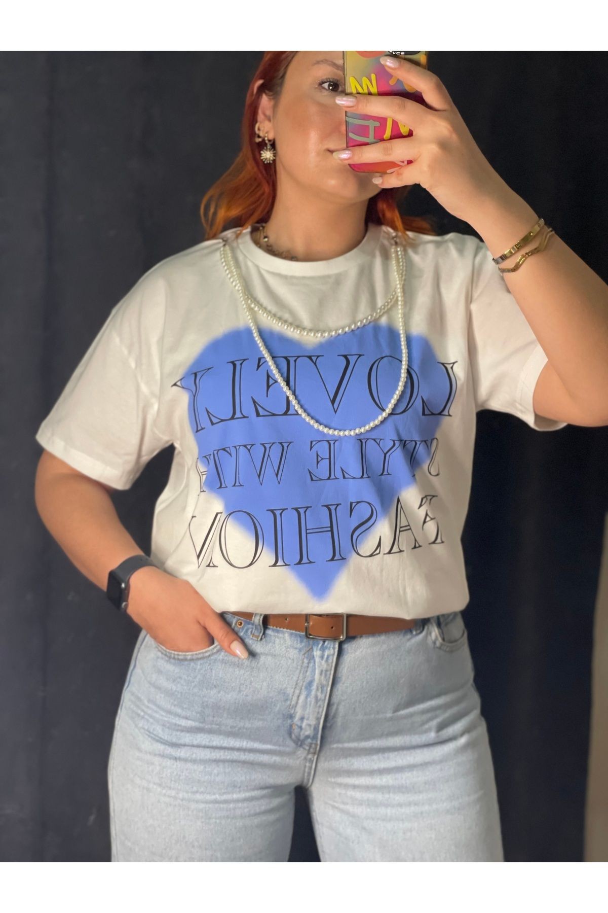 Aksesuarlı Baskılı Tshirt