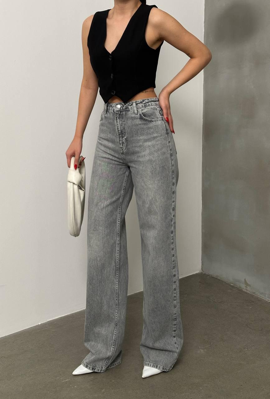 Yüksek Bel Açık Gri Wide Leg Jean