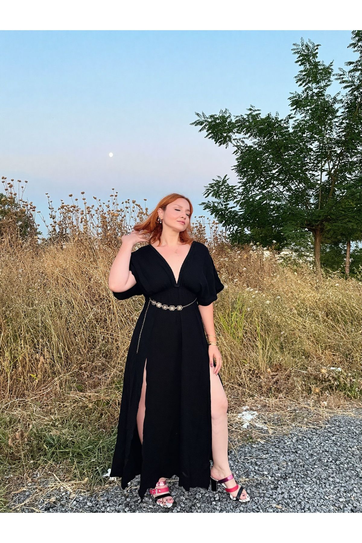 Müslin Halat Örgü Detaylı Cut Out Elbise