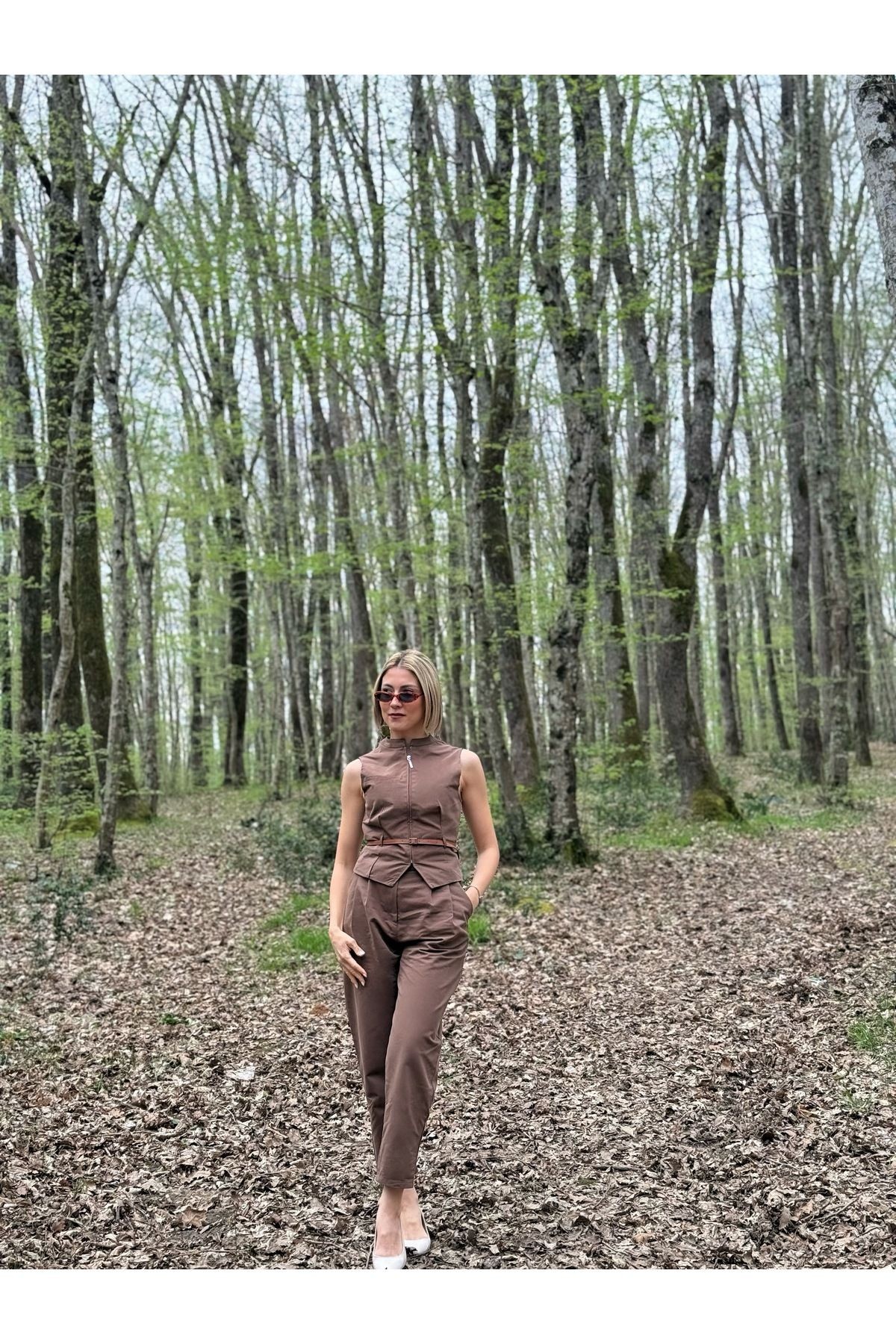 Kemer detaylı yelek pantalon alt üst takım