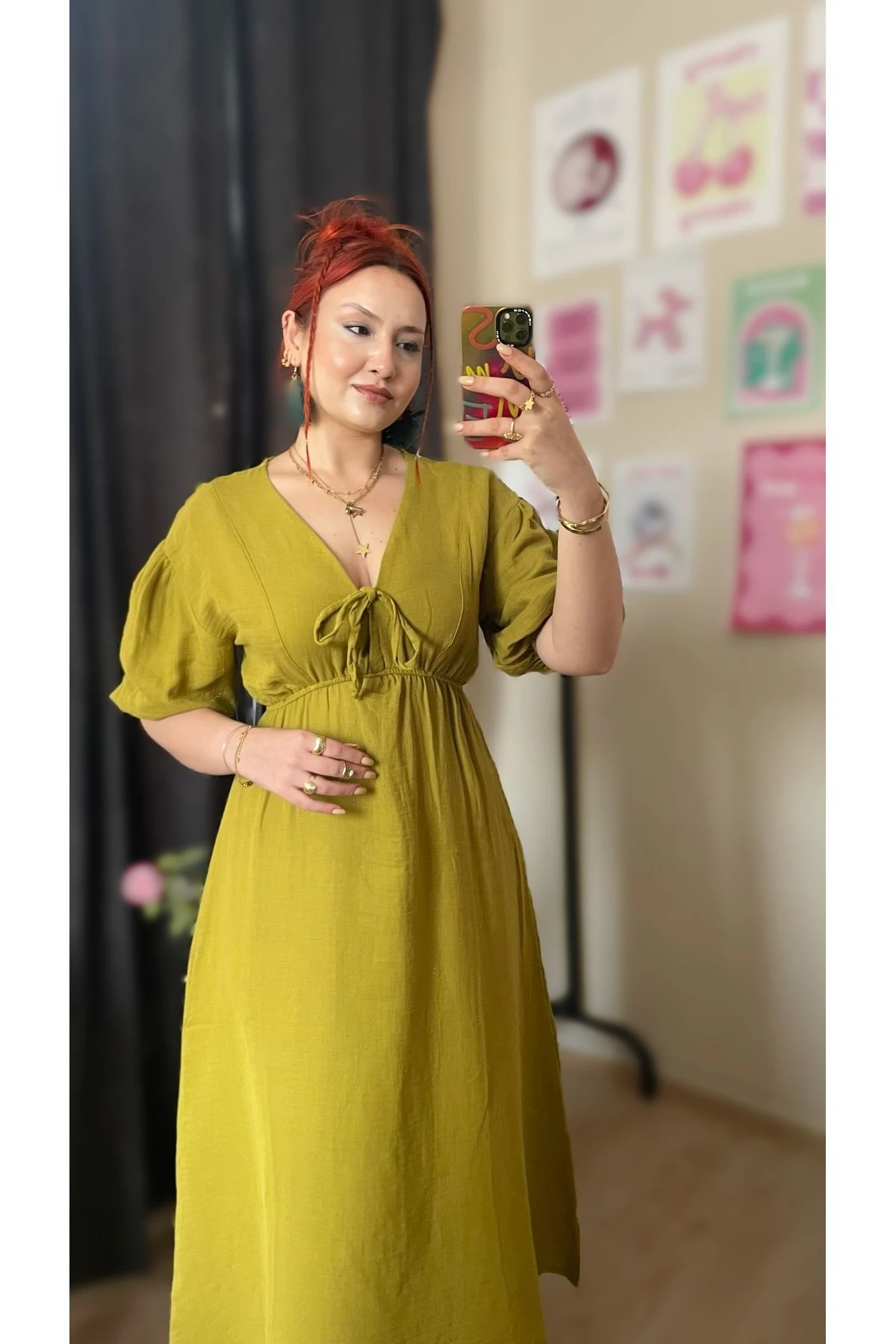 Müslin Kumaş Fiyonklu Elbise