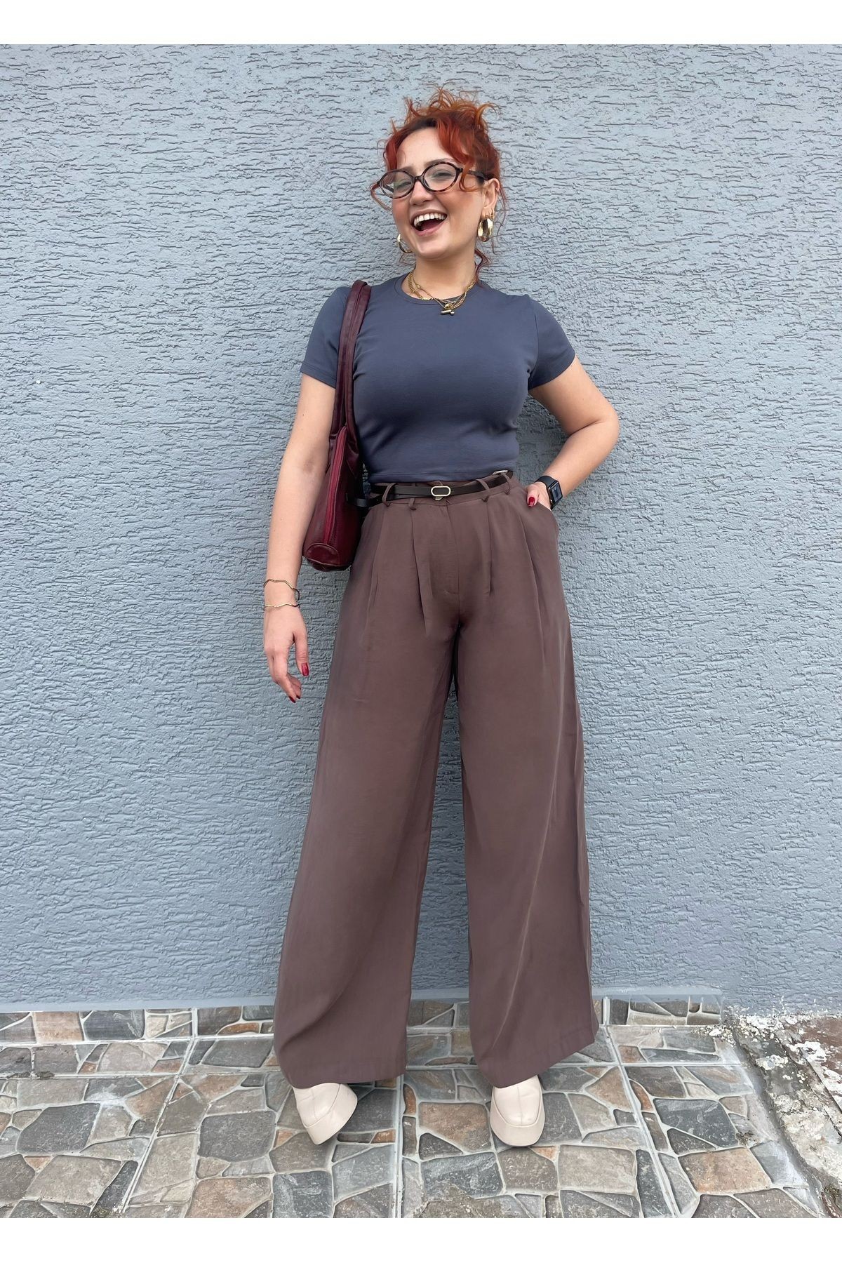 Kemer Detaylı Palazzo Pantalon