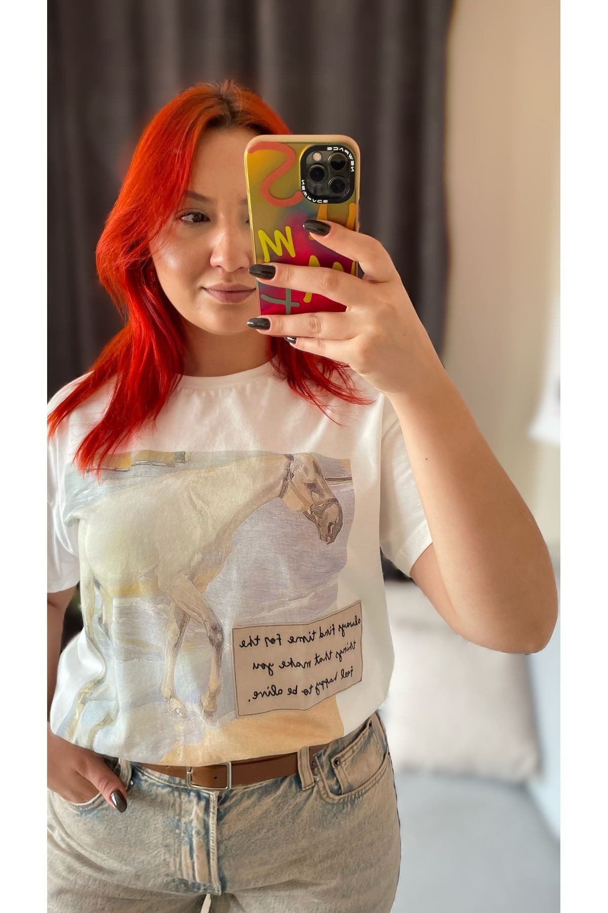 Nakışlı baskılı oversize tshirt