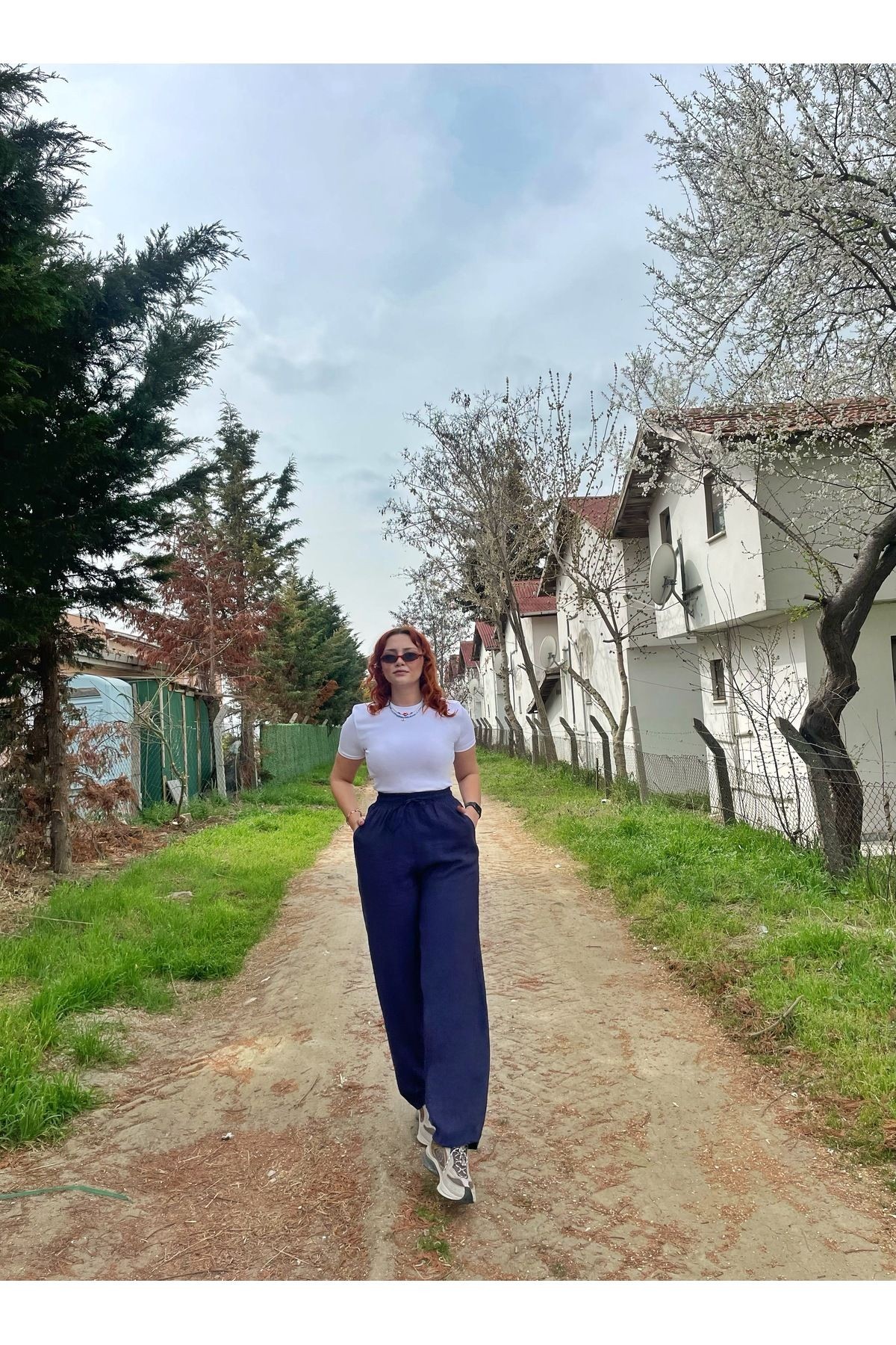Lacivert Palazzo Pantalon