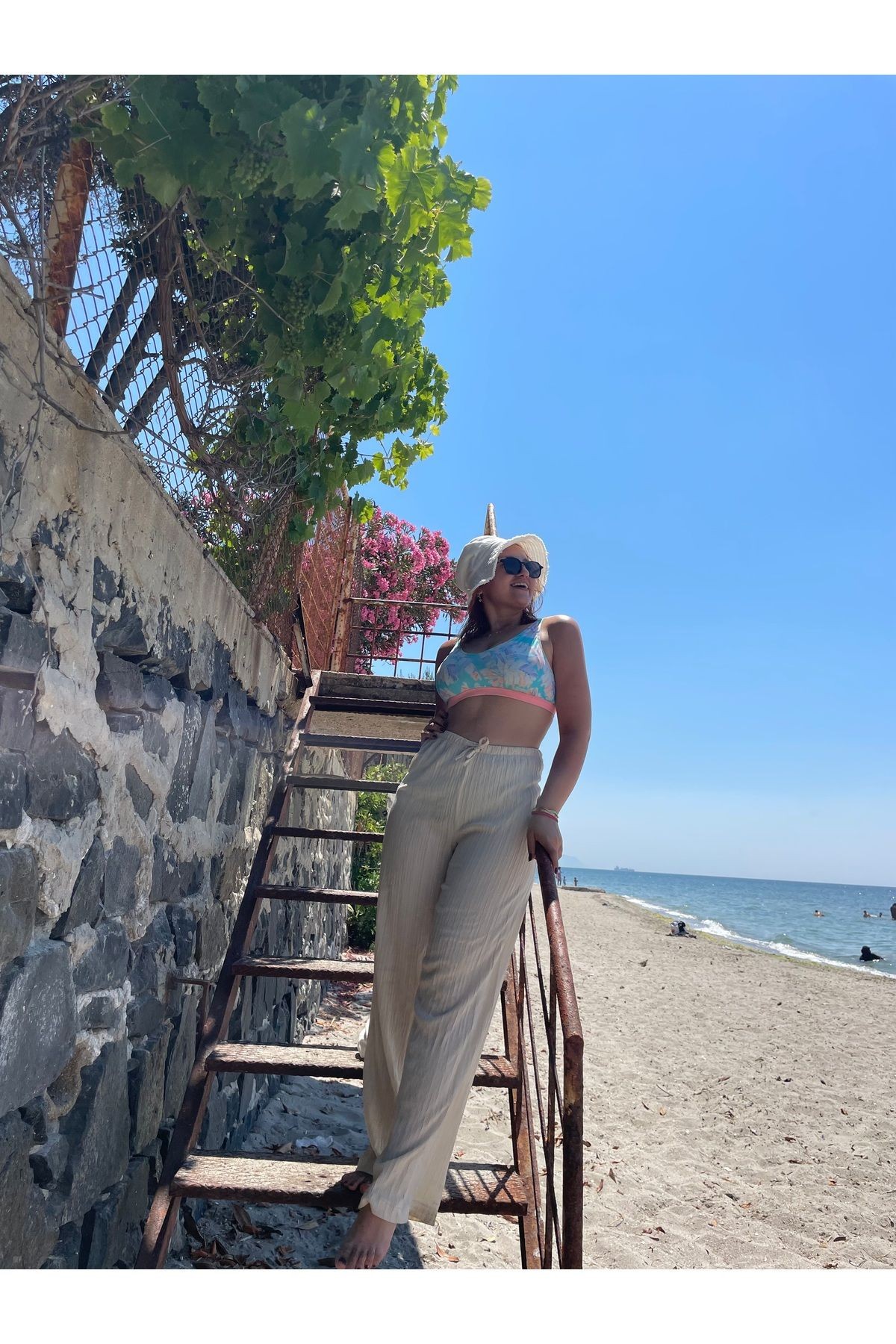 Beli Lastikli Palazzo Plaj Pantolon