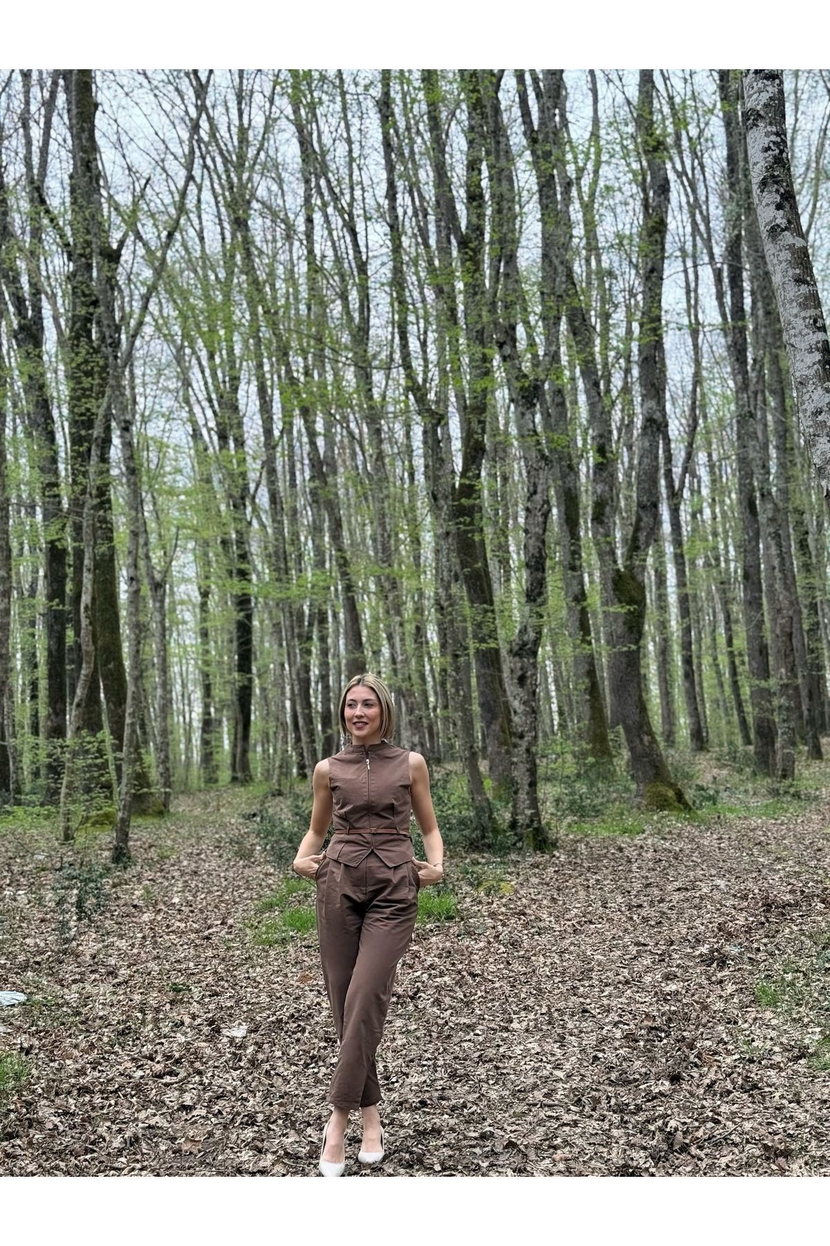 Kemer detaylı yelek pantalon alt üst takım