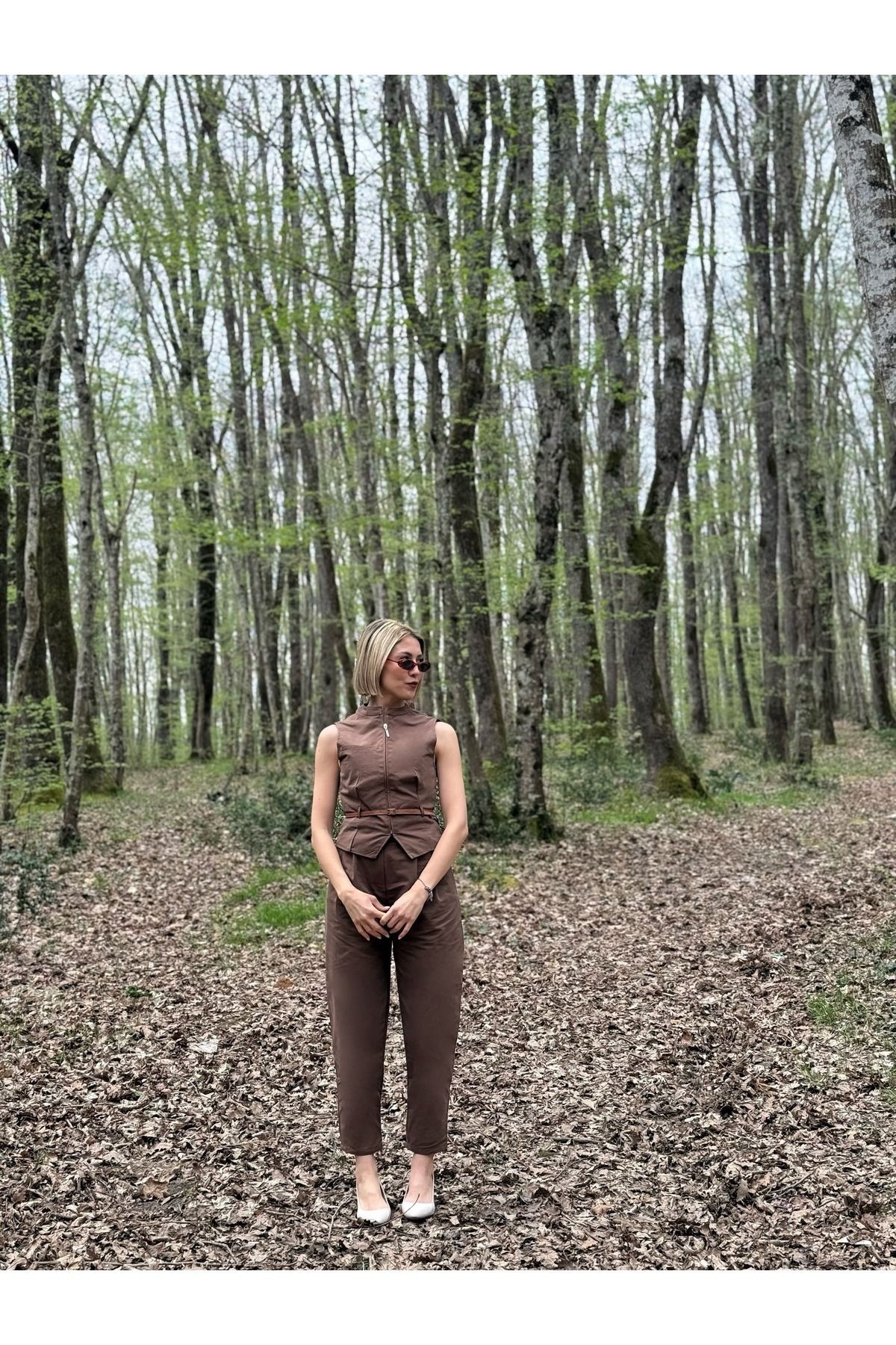 Kemer detaylı yelek pantalon alt üst takım