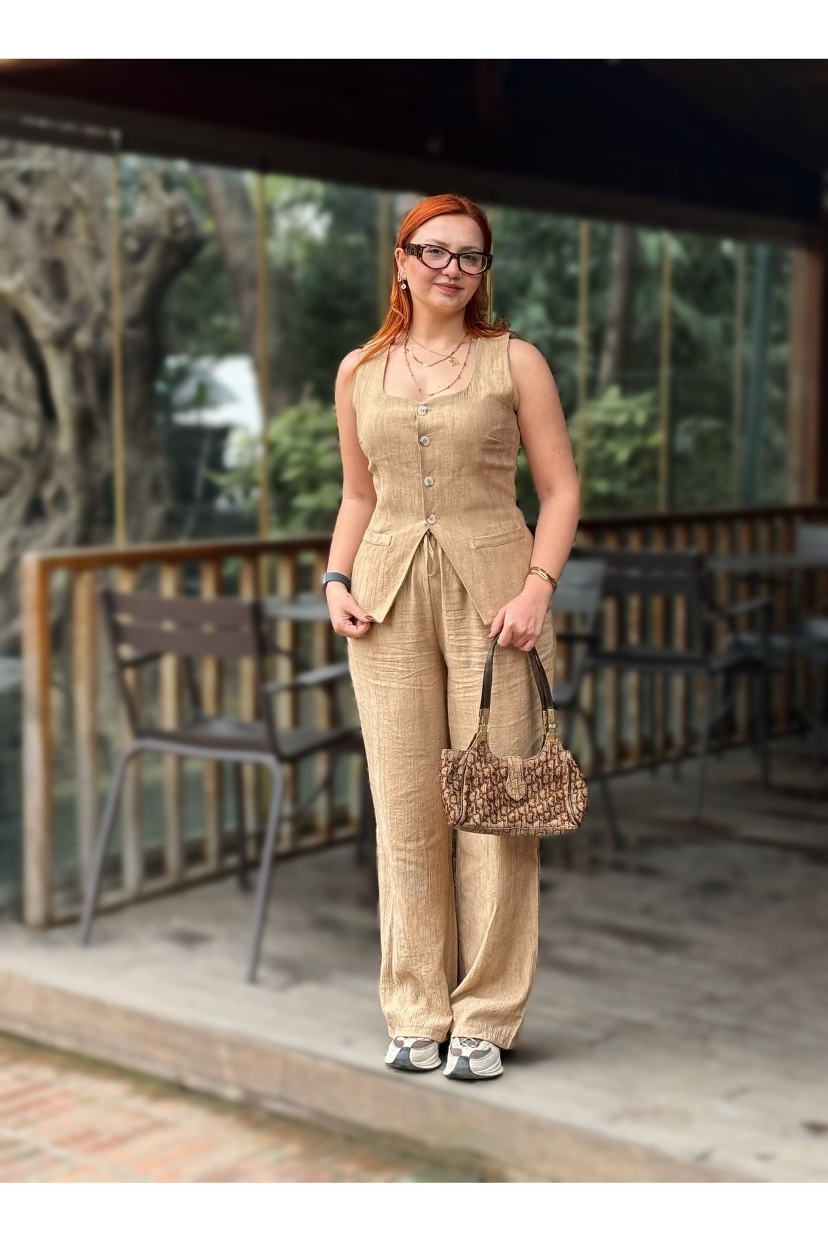 Kuşak Detaylı Kadın Yelek Pantolon Alt Üst Takım