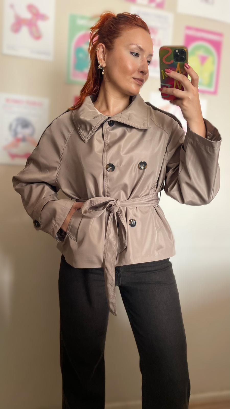 Su İtici Oversize Kuşaklı Trençkot - Camel