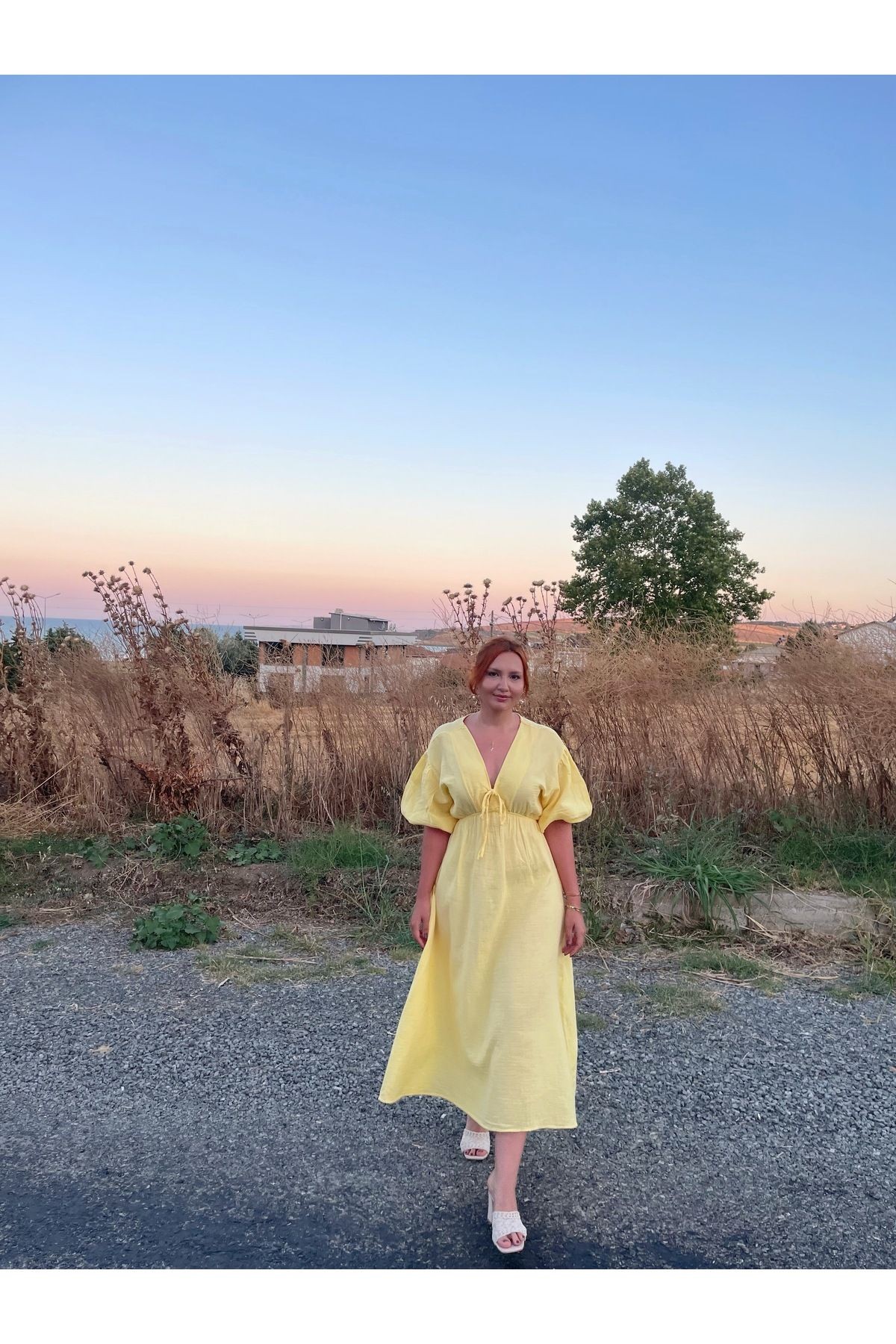 Butter Yellow Müslin Fiyonk Detaylı Elbise