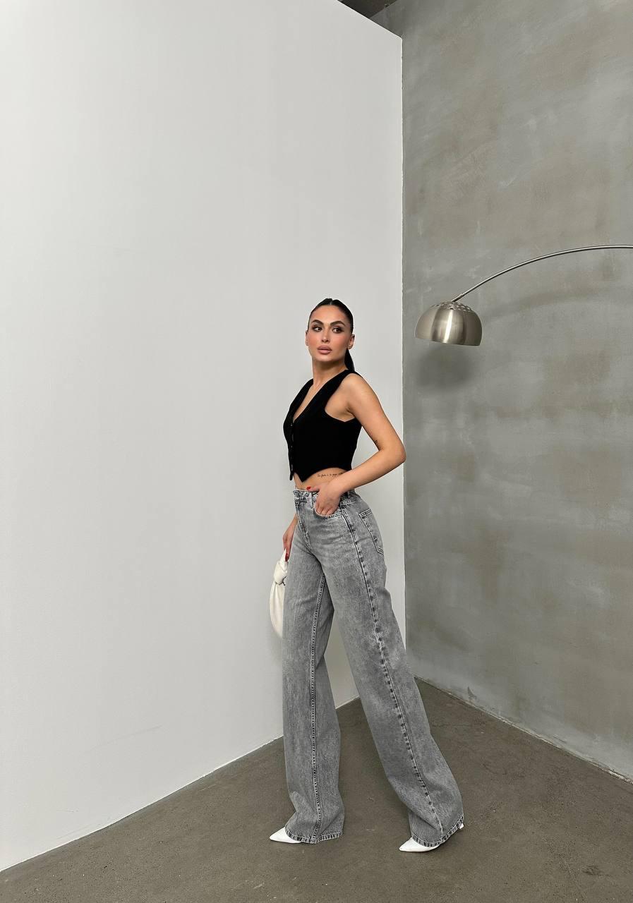 Yüksek Bel Açık Gri Wide Leg Jean
