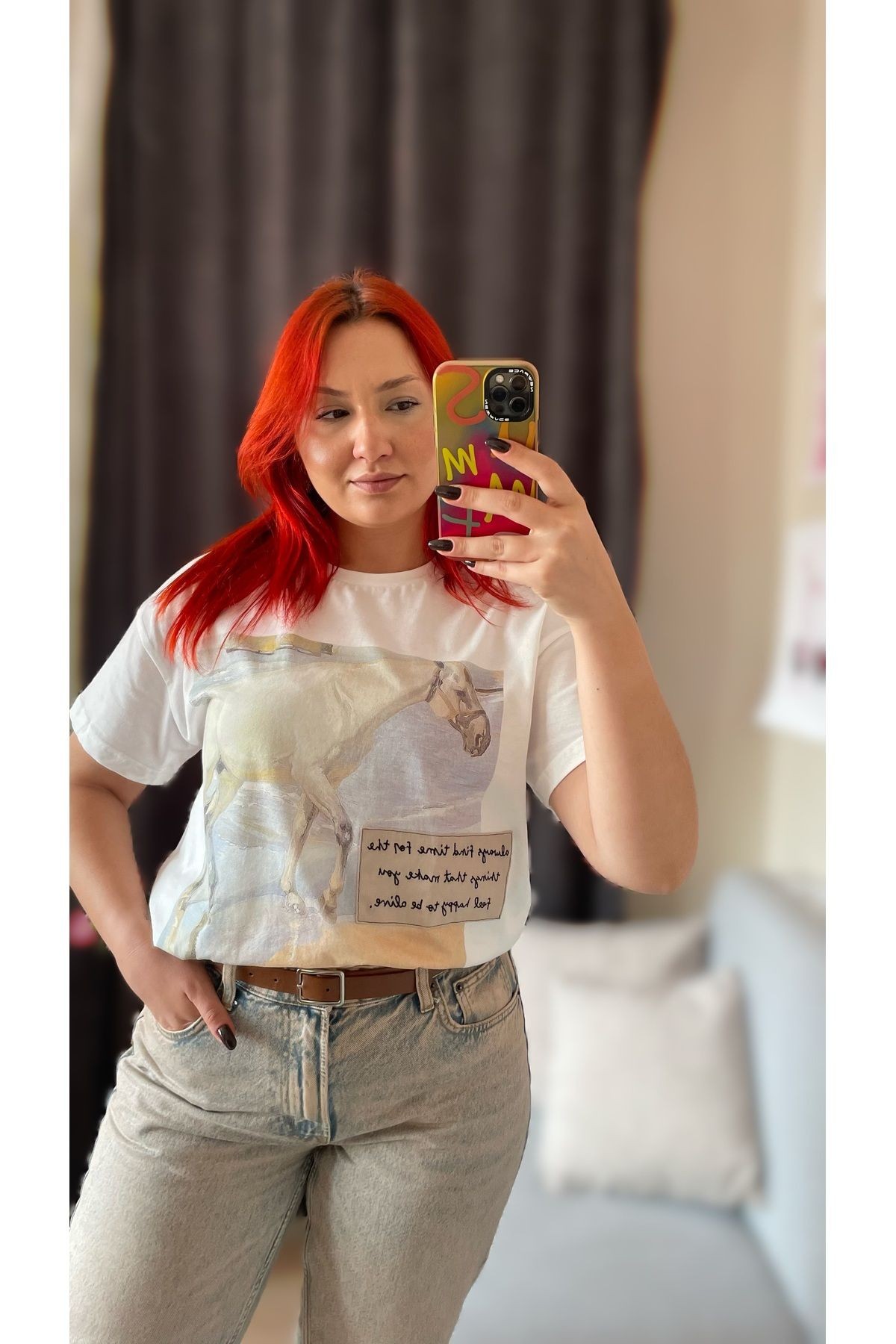 Nakışlı baskılı oversize tshirt