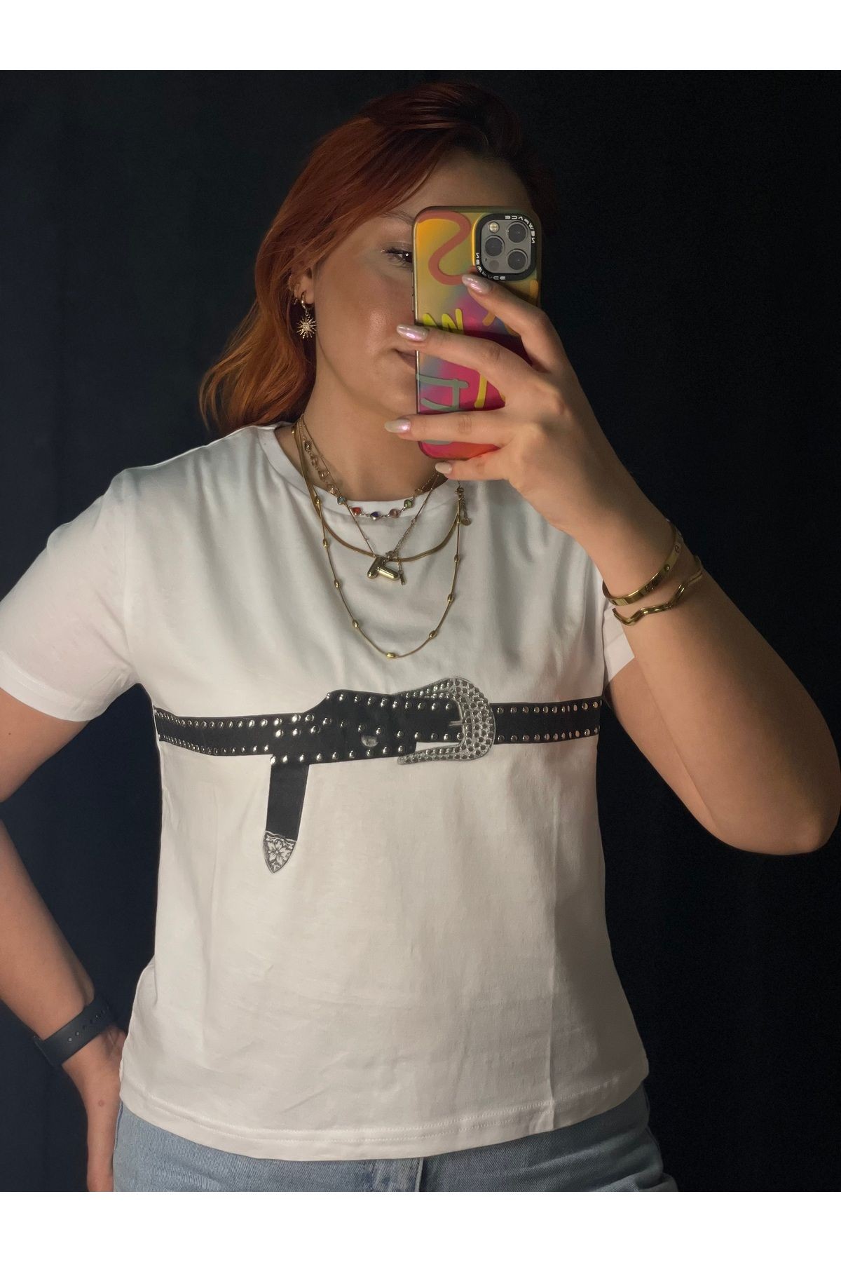 Kemer Detaylı Baskılı Tshirt