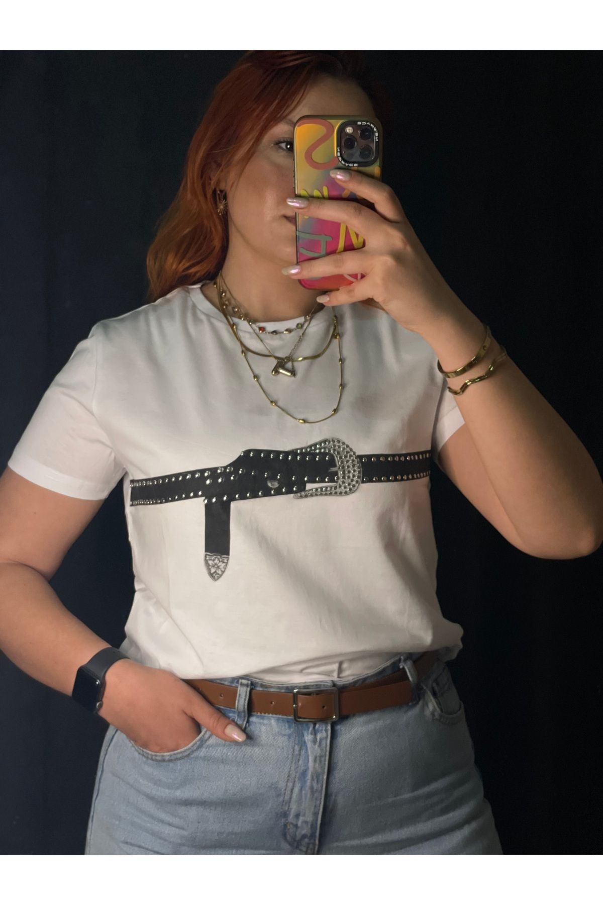 Kemer Detaylı Baskılı Tshirt