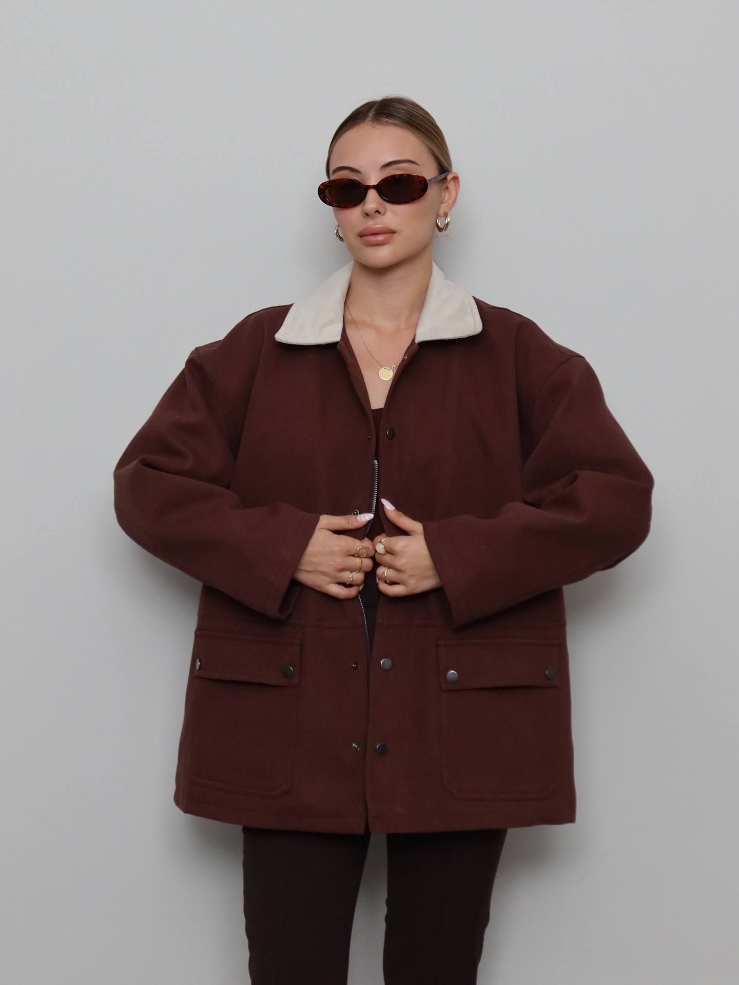 Gabardin Süet Yaka Kapitone Ceket - Acı Kahve