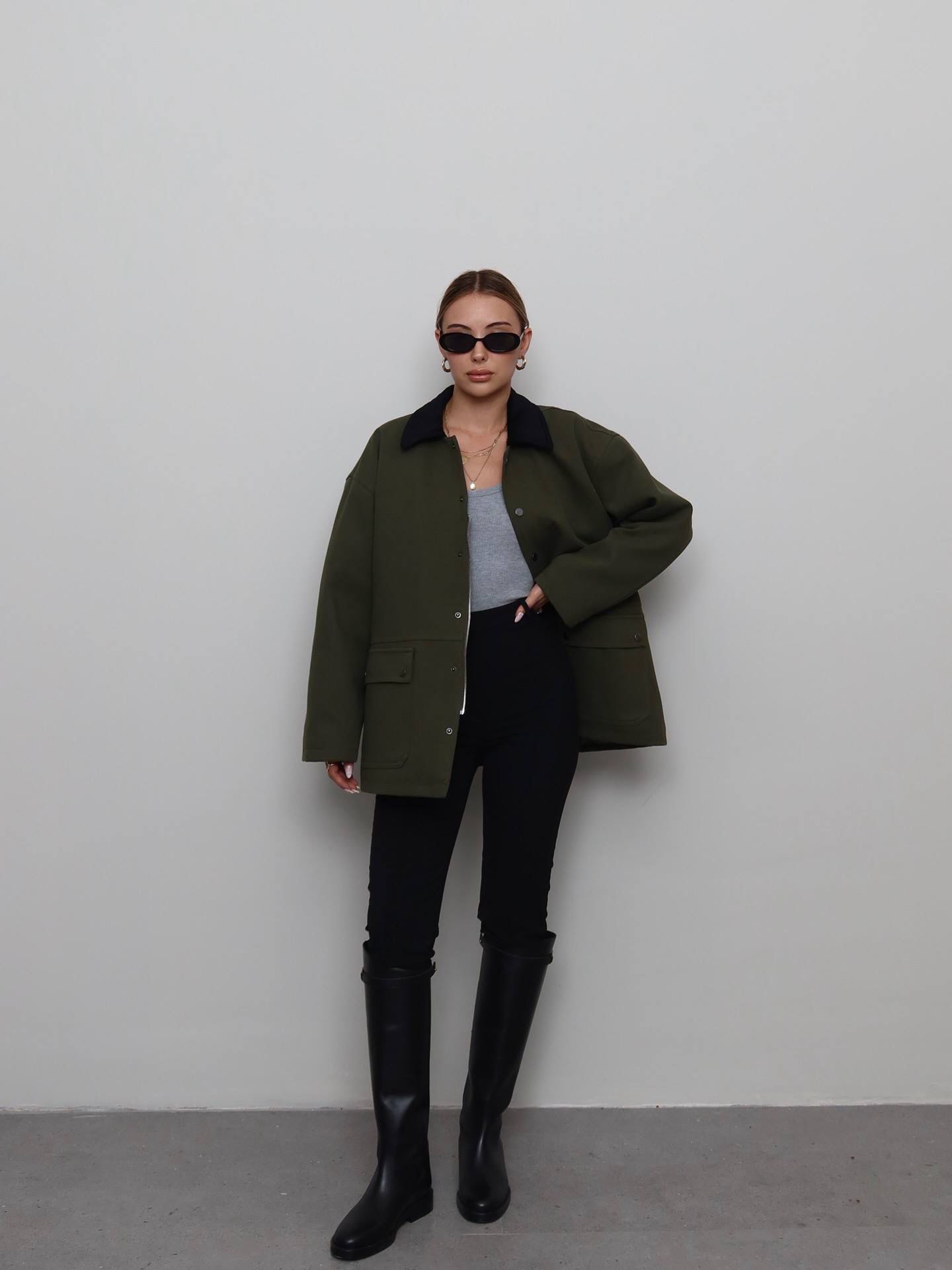 Gabardin Süet Yaka Kapitone Ceket