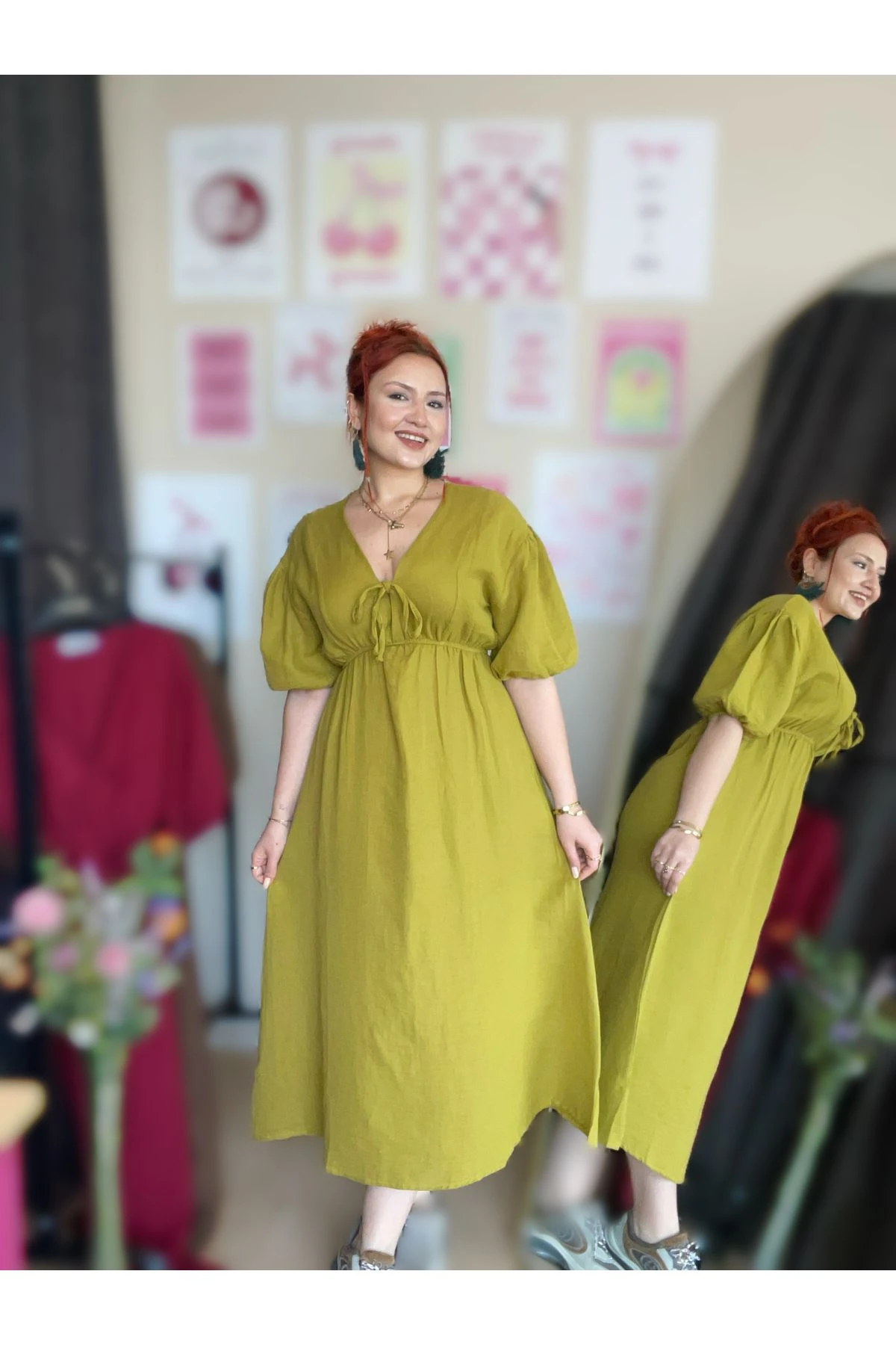 Müslin Kumaş Fiyonklu Elbise